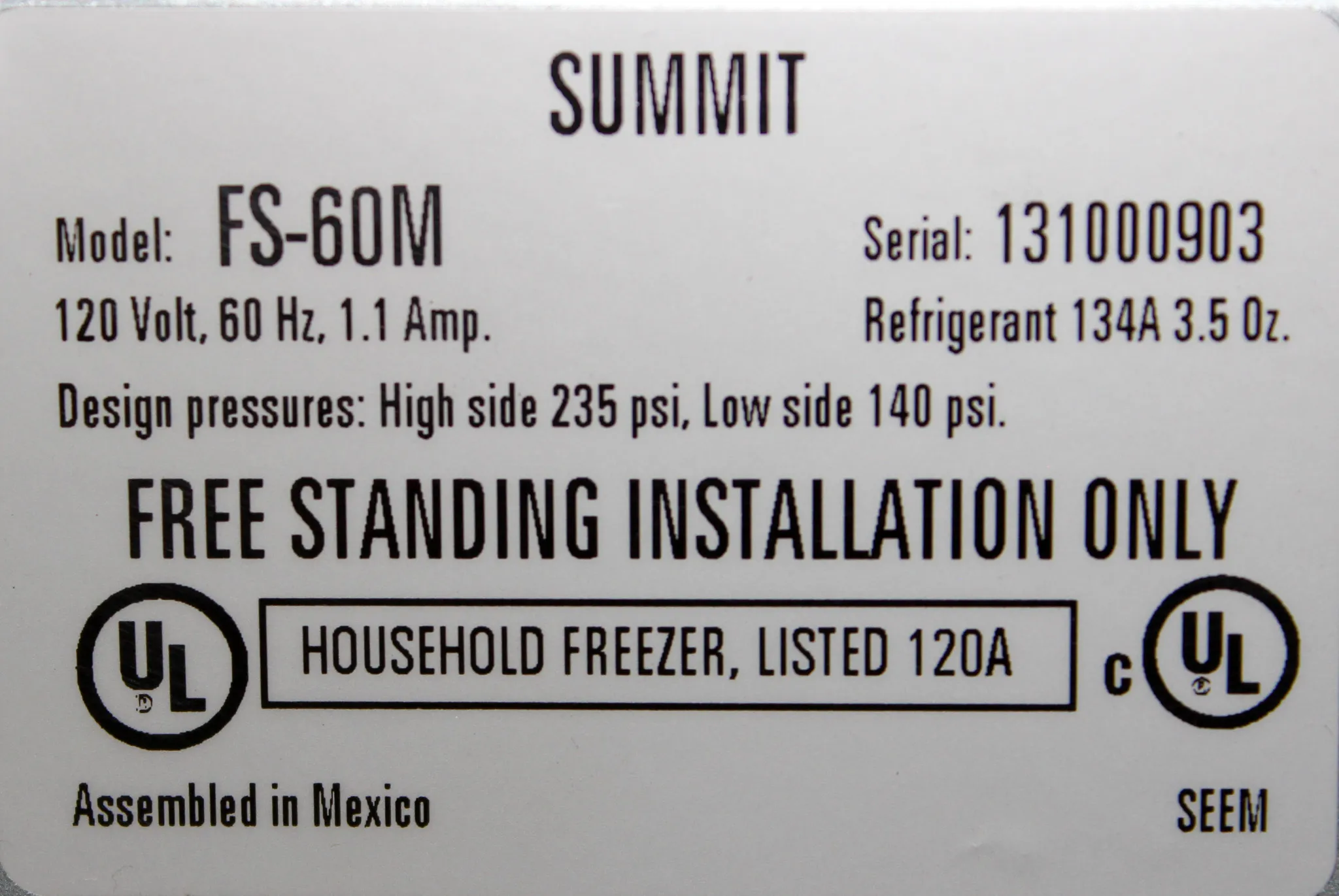 Summit FS60M-L 22'' Wide All-Freezer