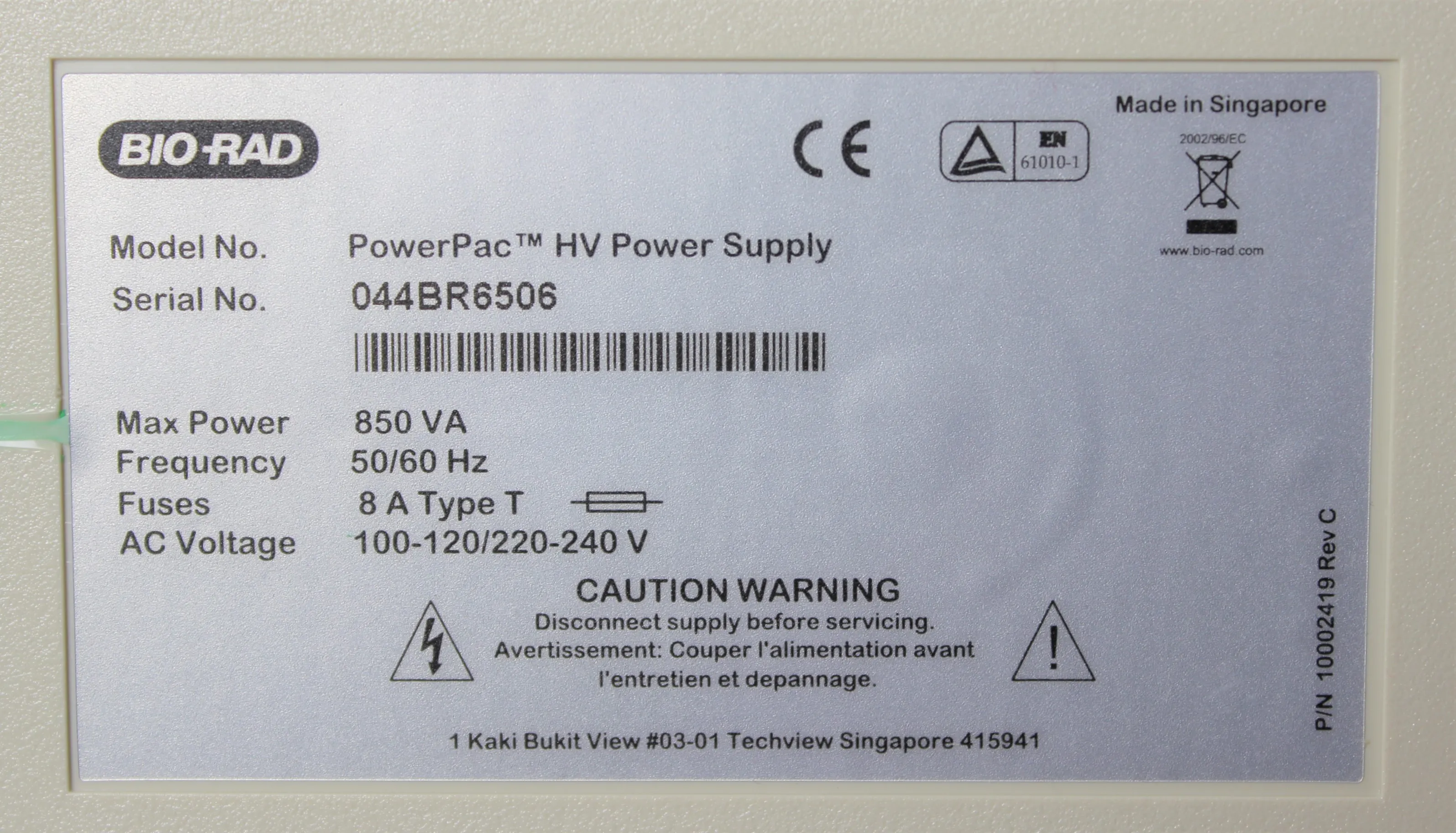 Bio Rad PowerPac HV High-Voltage Power Supply Used 044BR6506