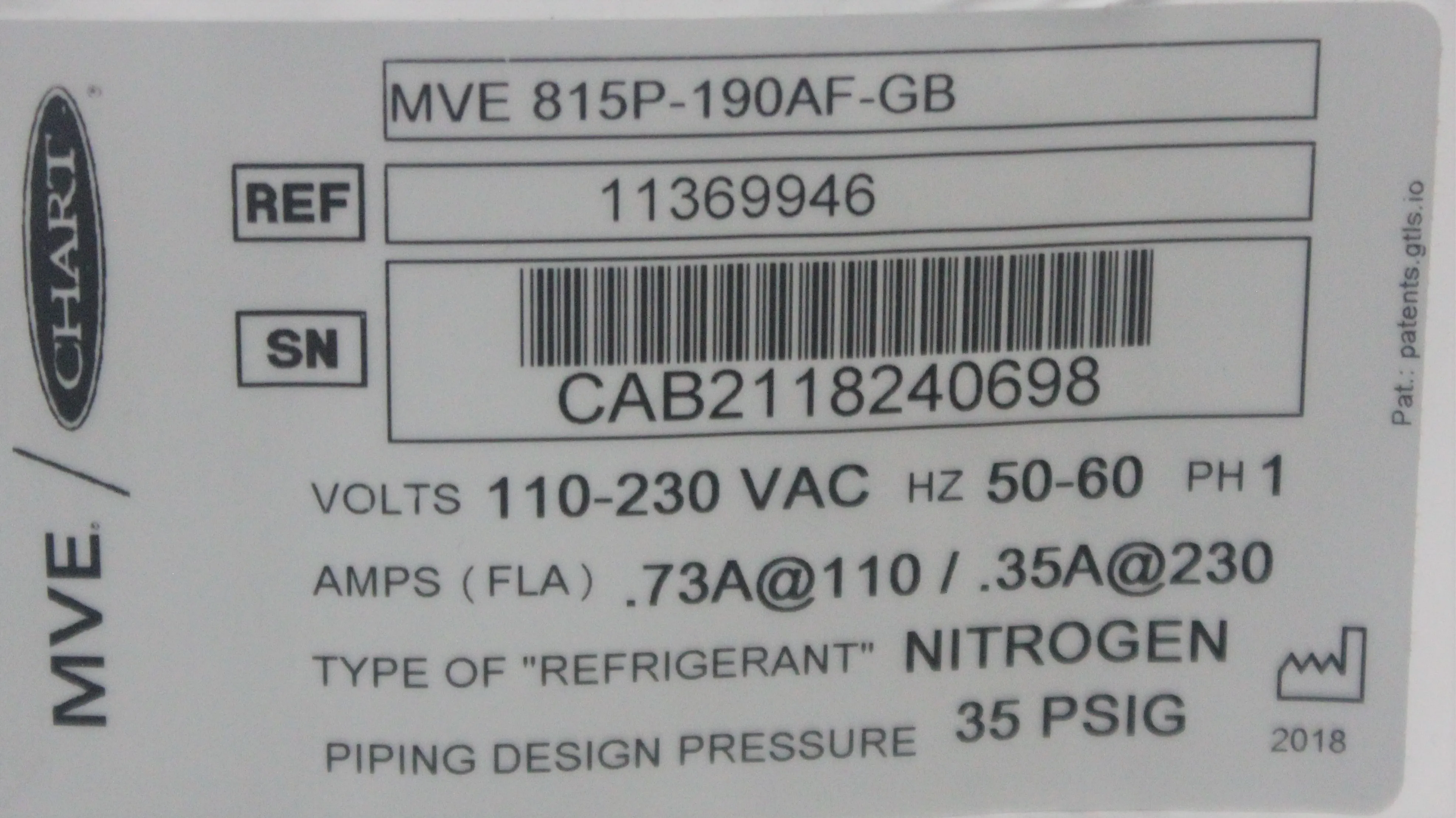 MVE 800 Series -190C Cryogenic Freezer