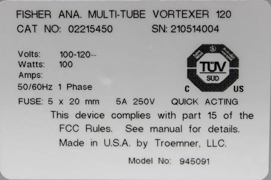 FisherBrand 945091 Multi-Tube Vortexer CAT: 022154 CLEARANCE! As-Is