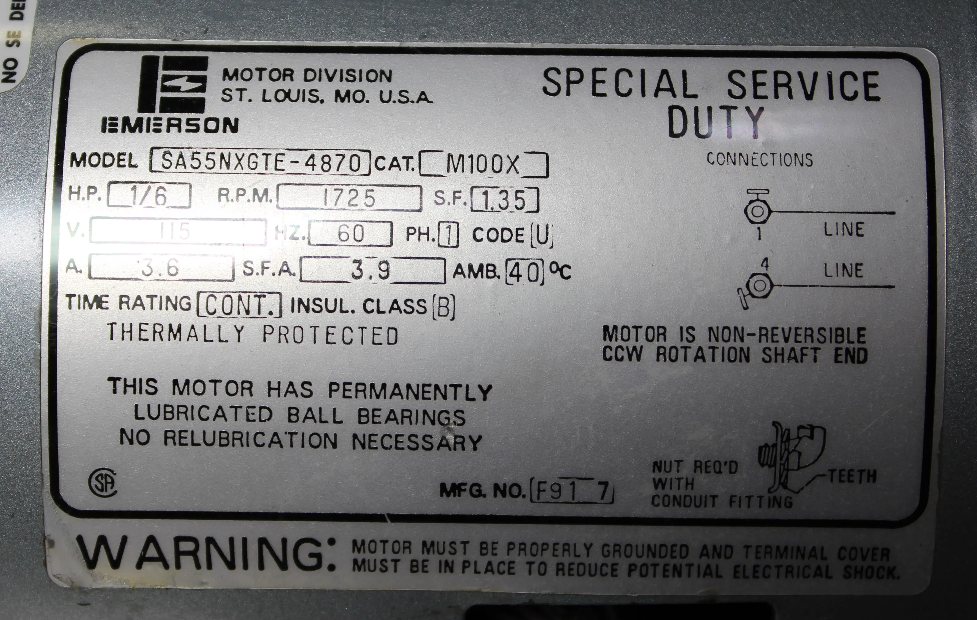 Emerson Motor Vacuum Pump SA55NXGTE-4870