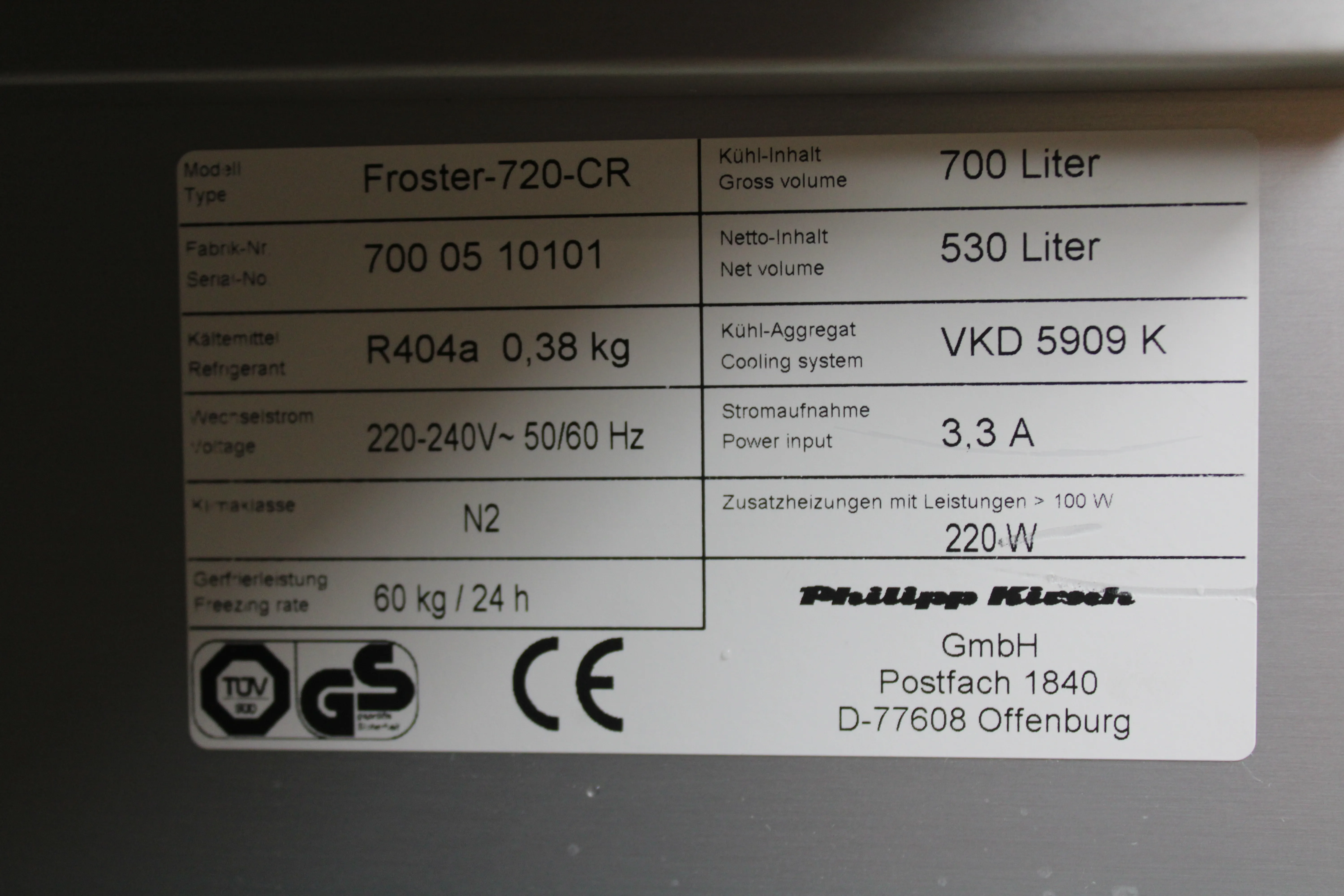 Kirsch Froster-720-CR Ultra Low Freezer 700L 240V