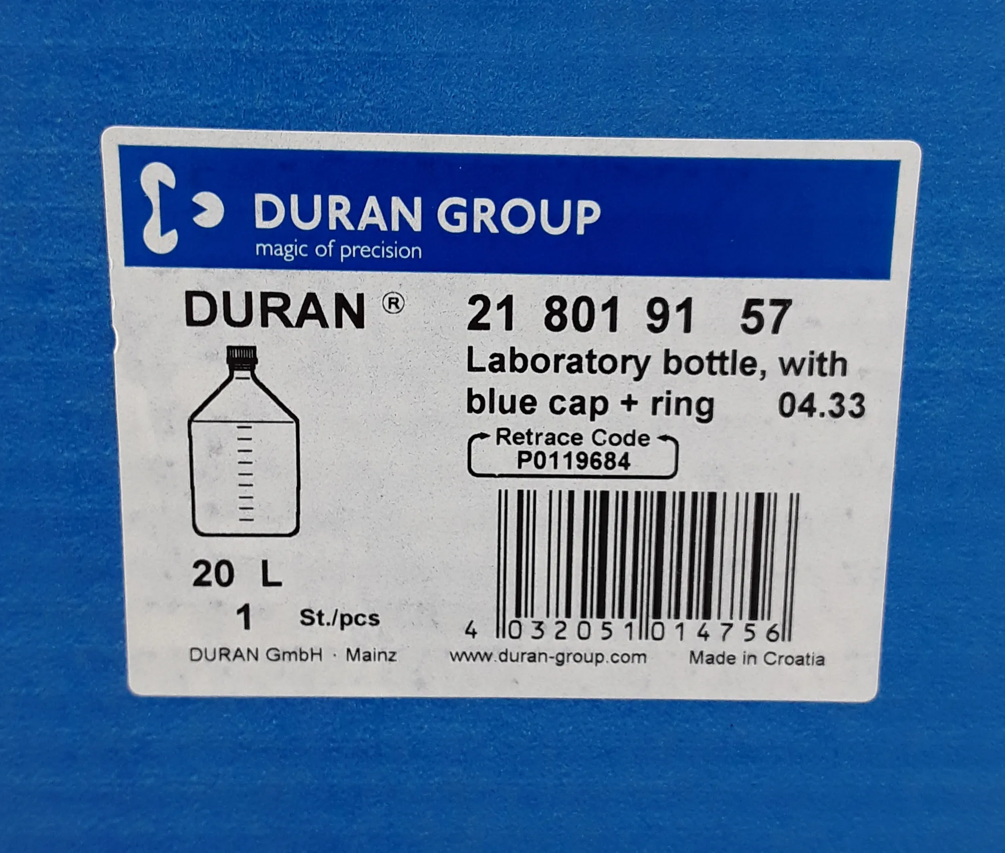 Laboratory Bottles DURAN 20L with Screw Cap, 218019157