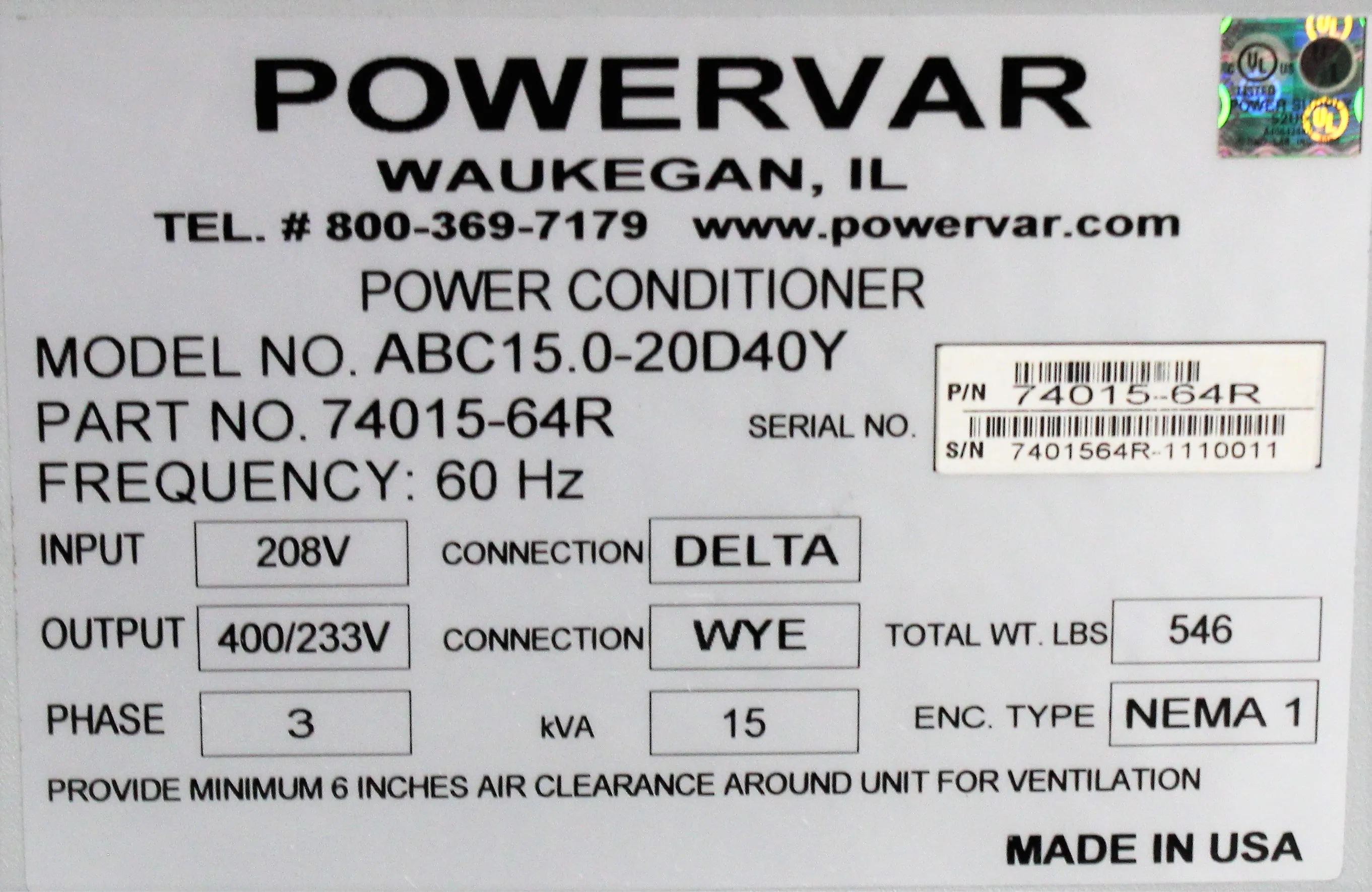 Powervar GPI Series 2000 15 kVA Transformer