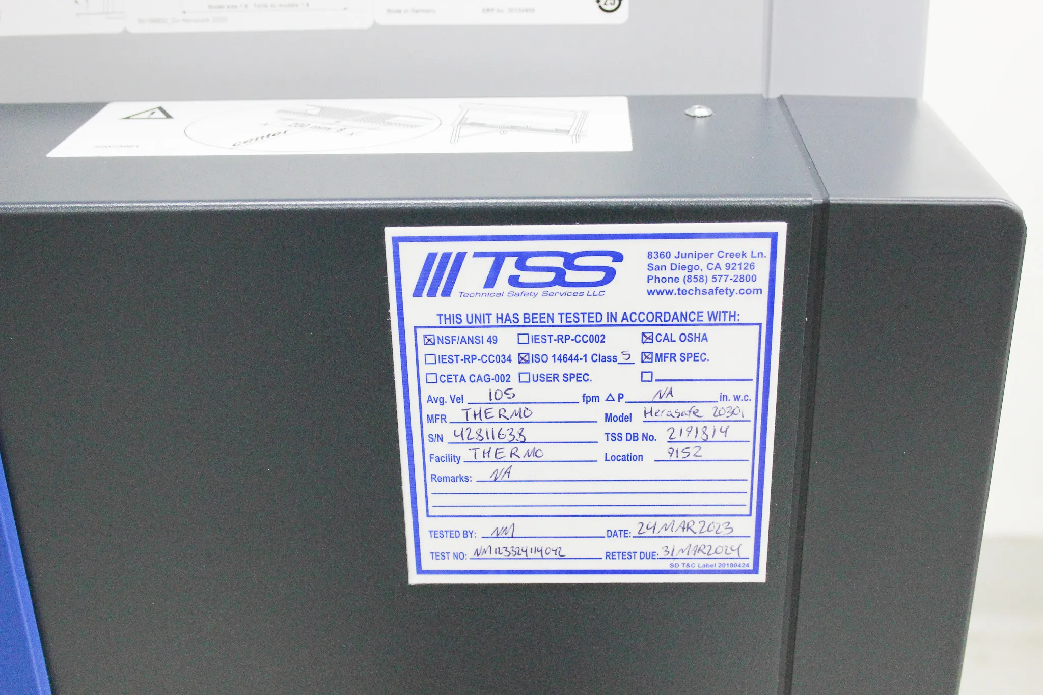 Thermo Scientific Herasafe 2030i 1.8 Class II A2 Biological Safety Cabinet 51032335