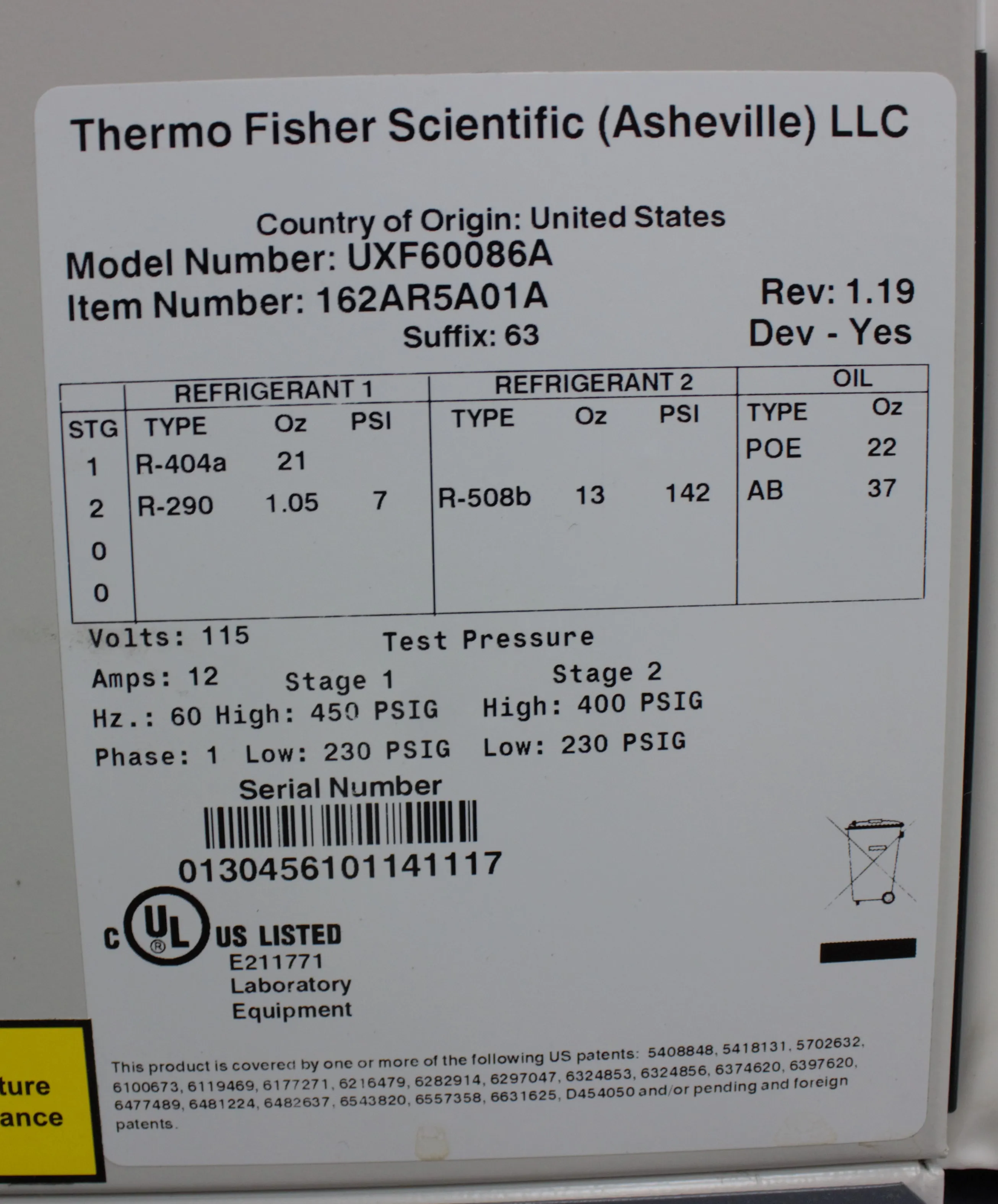 Thermo Fisher Scientific UxF60086A Ultra-Low Temperature Freezer. Tested, Used. 30-day Warranty.