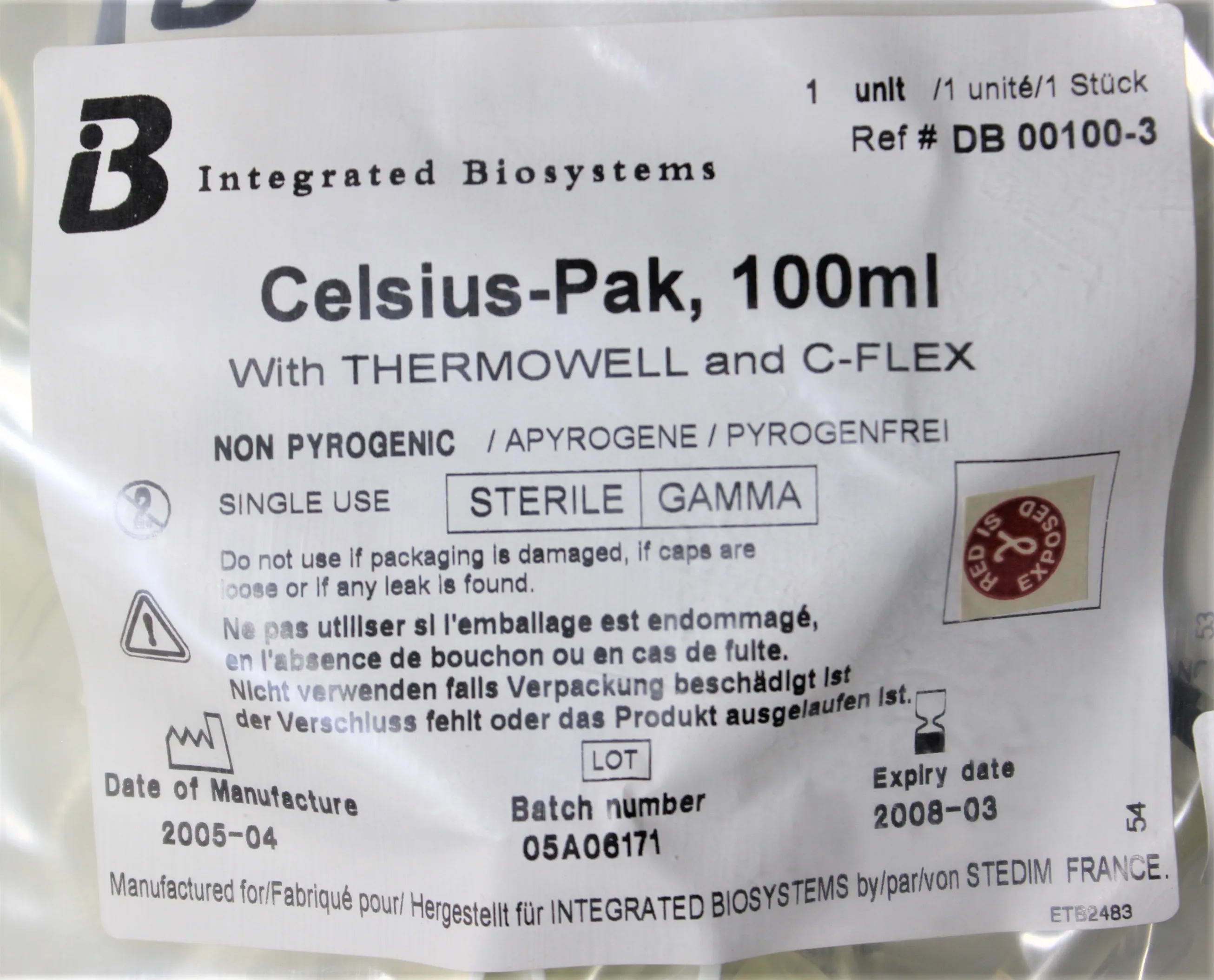 Integrated Biosystems Celsius-Pak 100mL 00100-3 C-Flex EVA Tubing with Thermowell