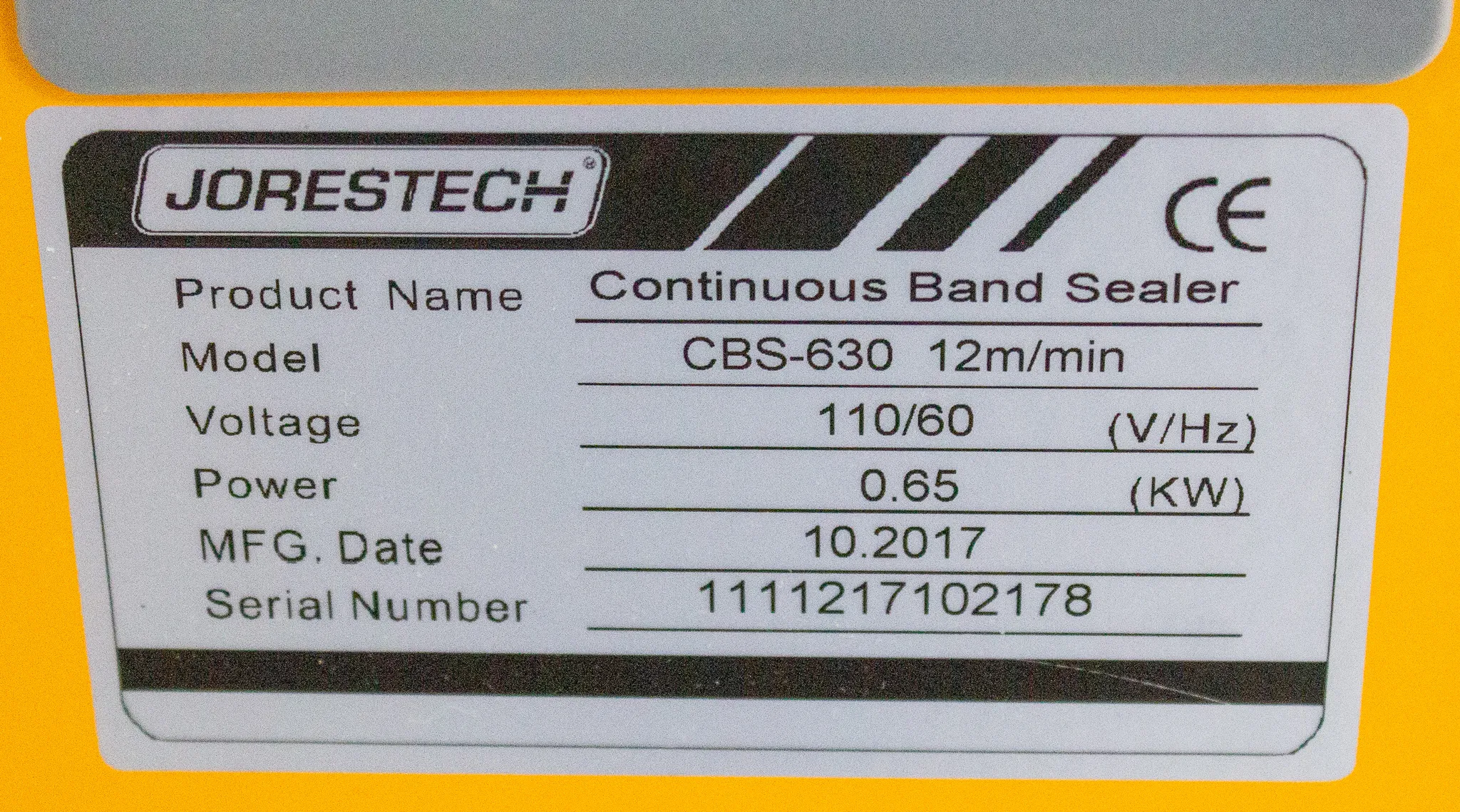 Jorestech Continuous Band Sealer Model CBS-630