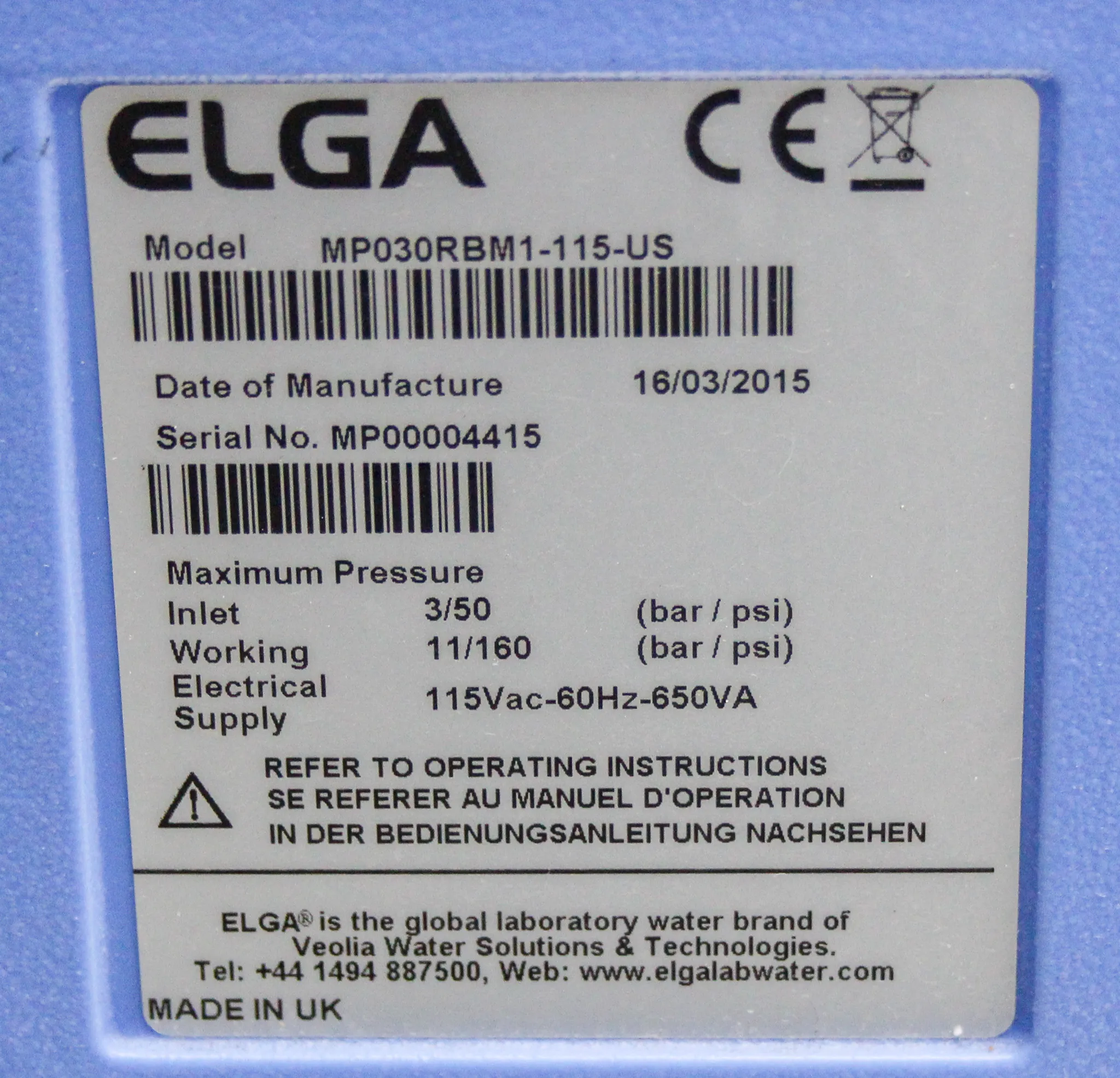 Elga Medica Pro MP030RBM1 Water Purification System 30L/hr with 30-Day Warranty