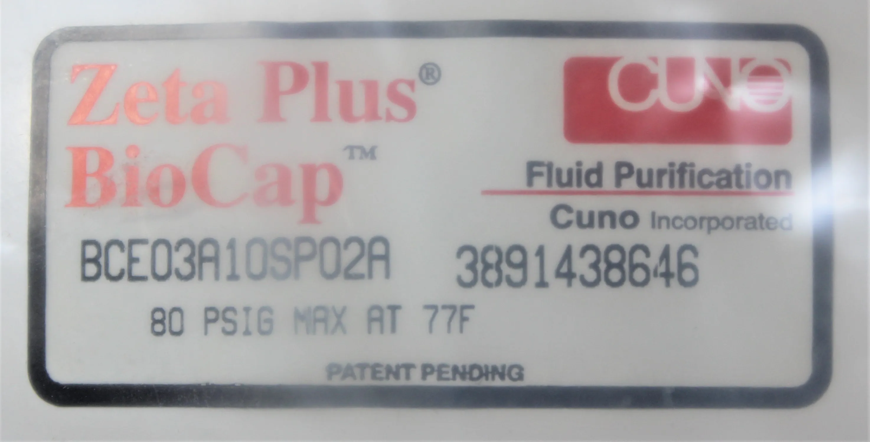 CUNO Zeta Plus Fluid Purification BioCap BCE03A10SP02A TK (Turnkey) New Lab Accessory