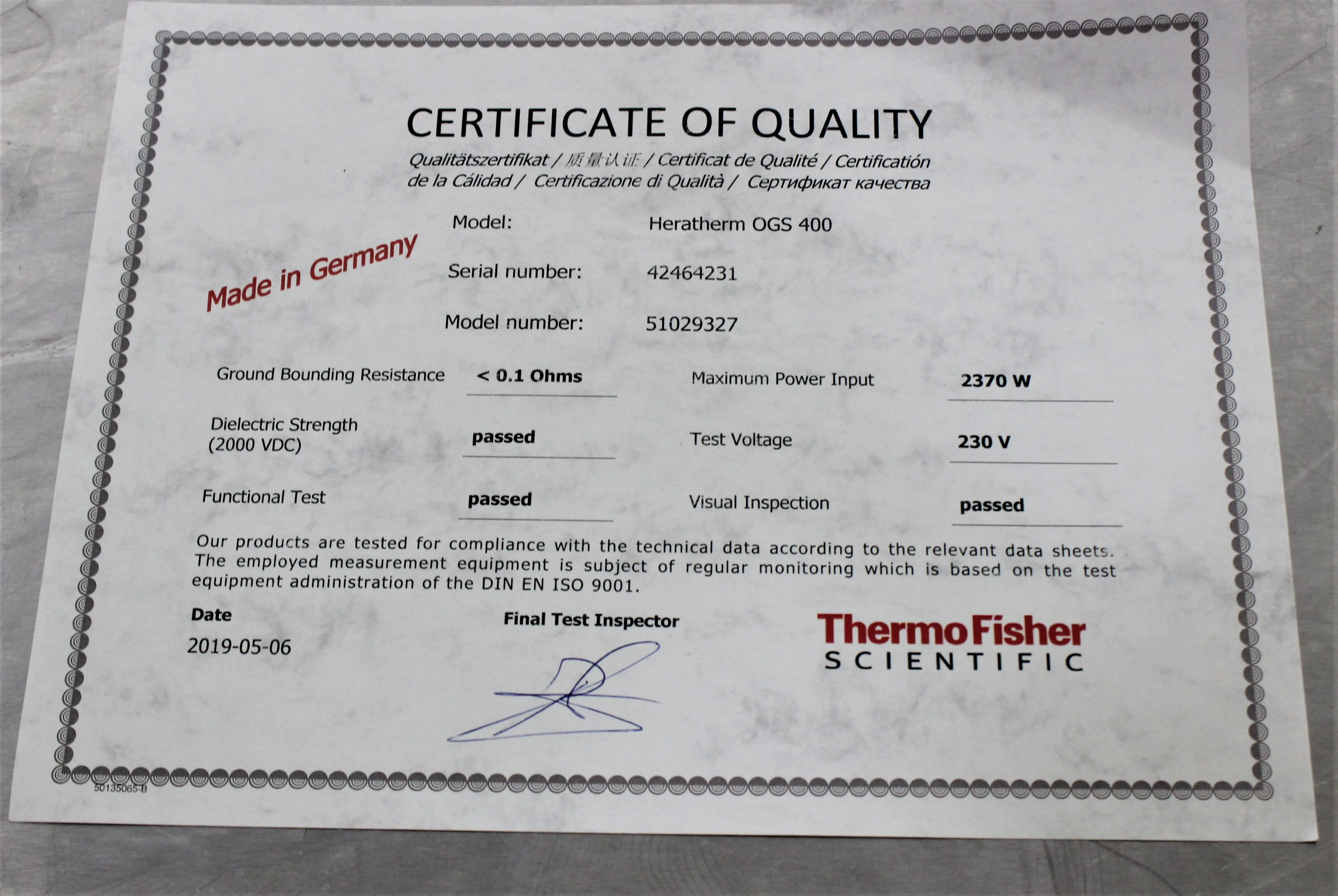 Thermo Scientific Heratherm OGS400 General Protocol Oven