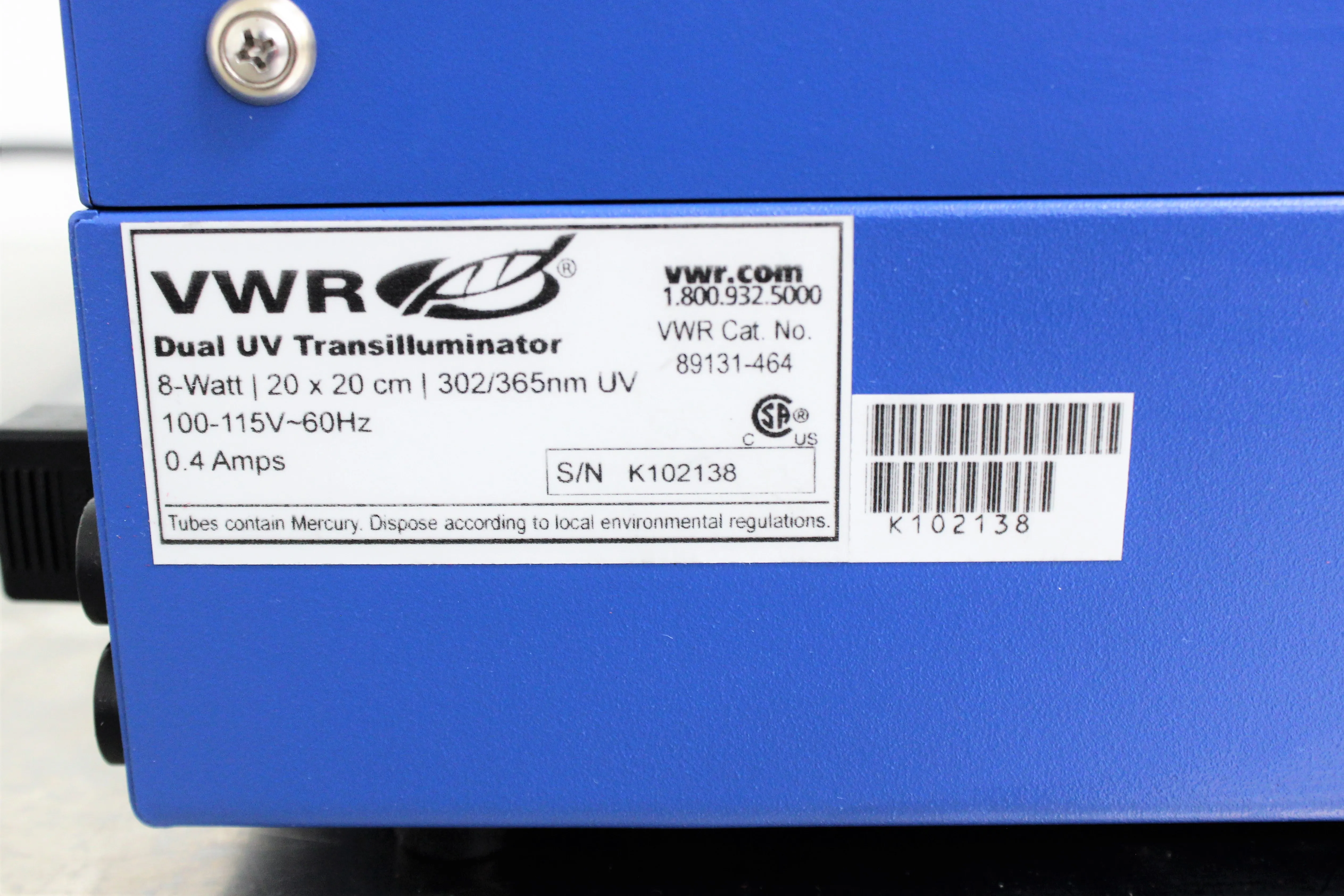 VWR Dual UV Transilluminator K102138