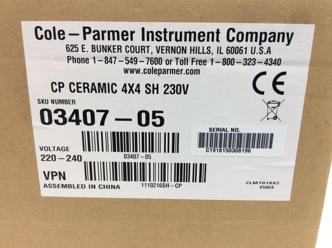 Cole Parmer StableTemp Cat. 03407-05 Laboratory Equipment