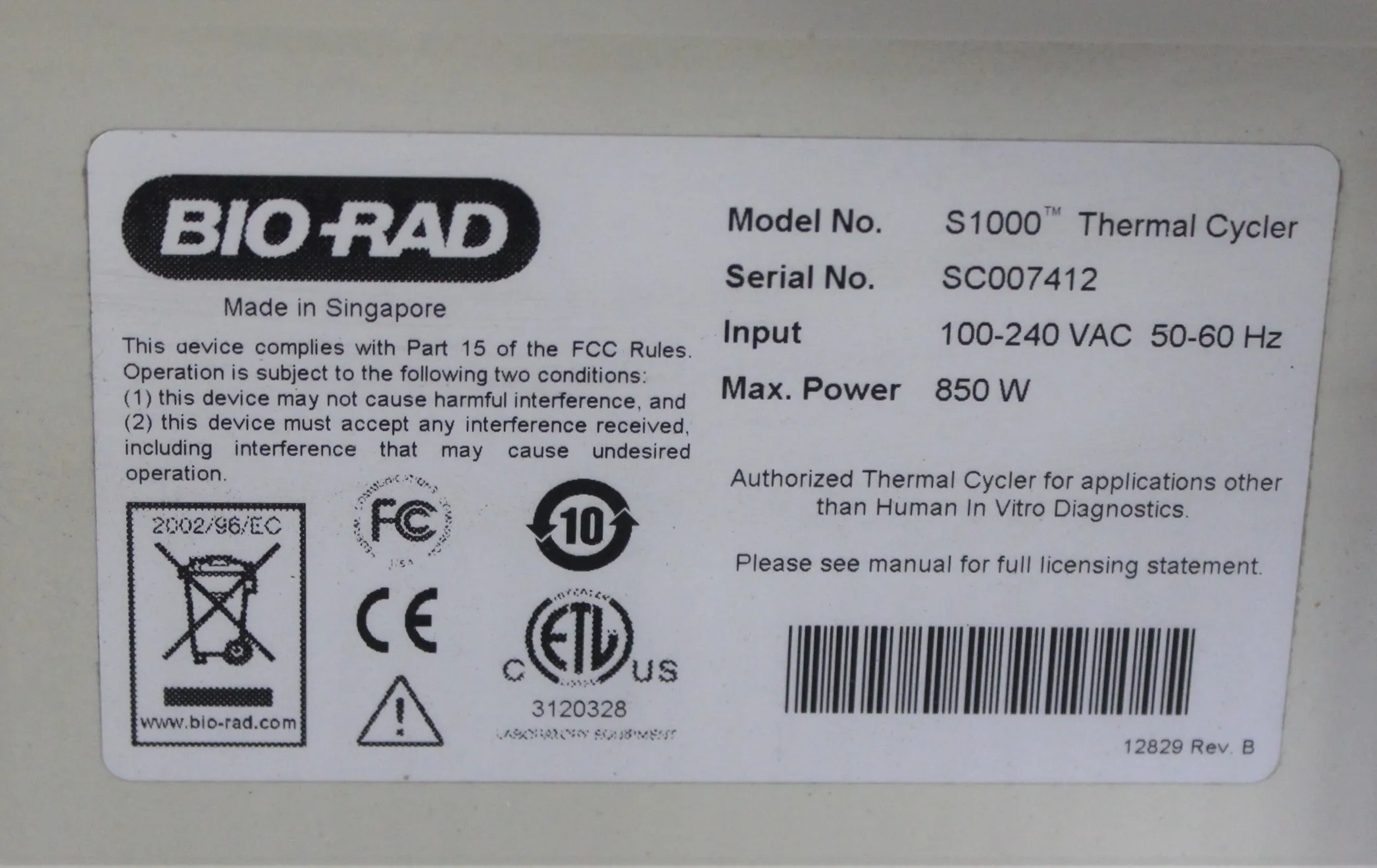 Bio Rad S1000 Thermal Cycler PCR DNA Testing Equipment