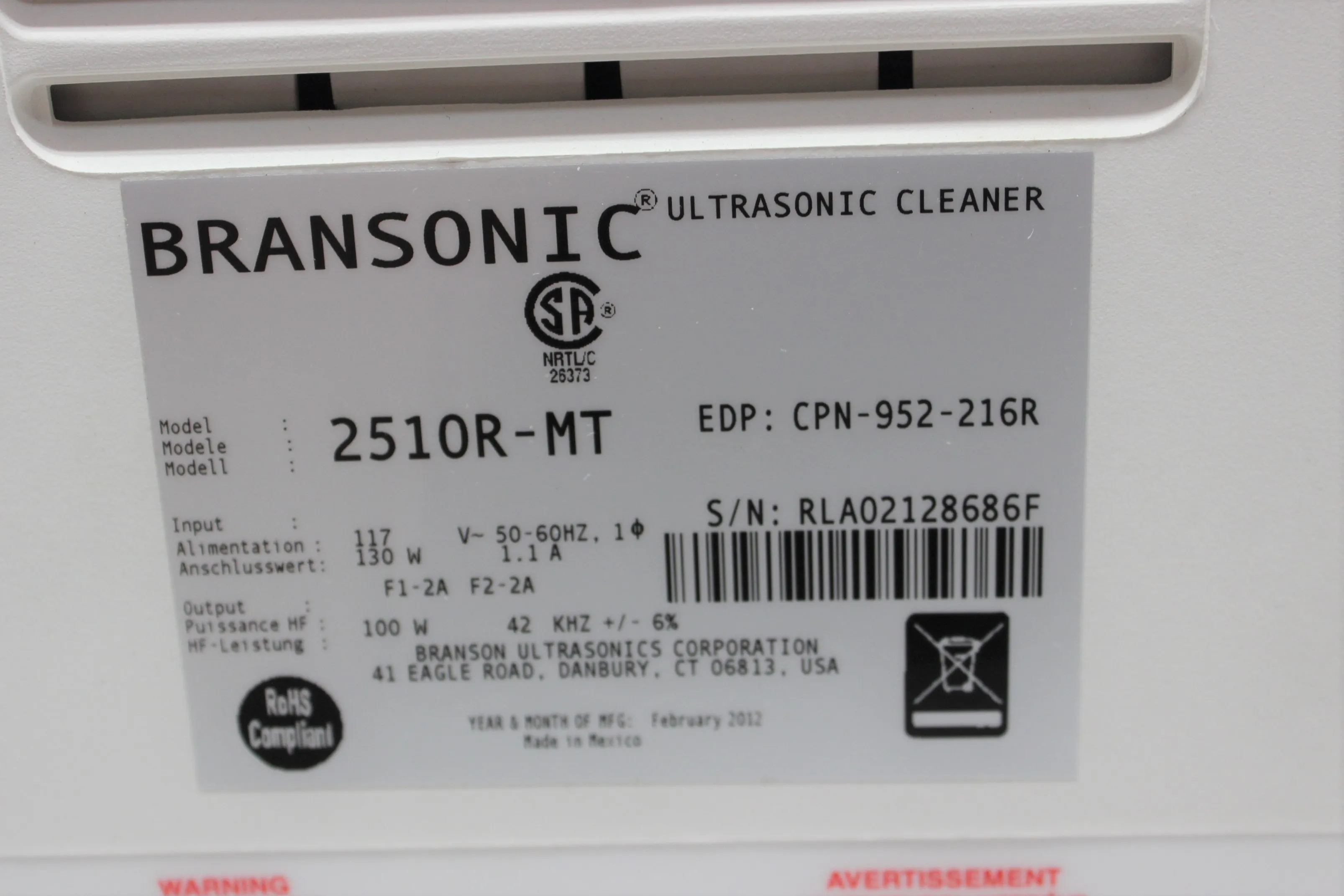 Branson Ultrasonic Cleaner 2510R-MT