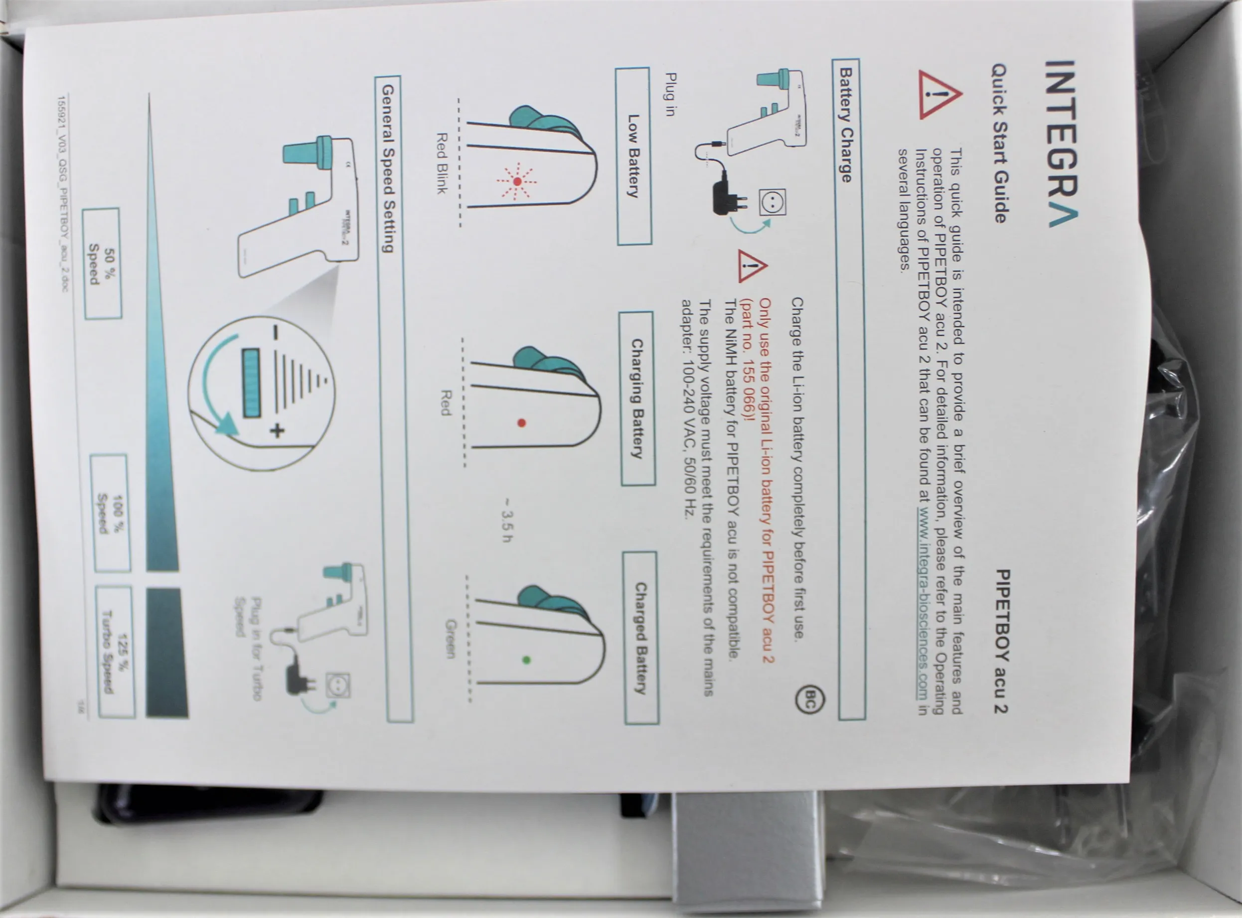 Integar Biosciences Pipetboy 2 Pipet - Lightweight Single-Channel Dispenser for Safe and Accurate Liquid Handling