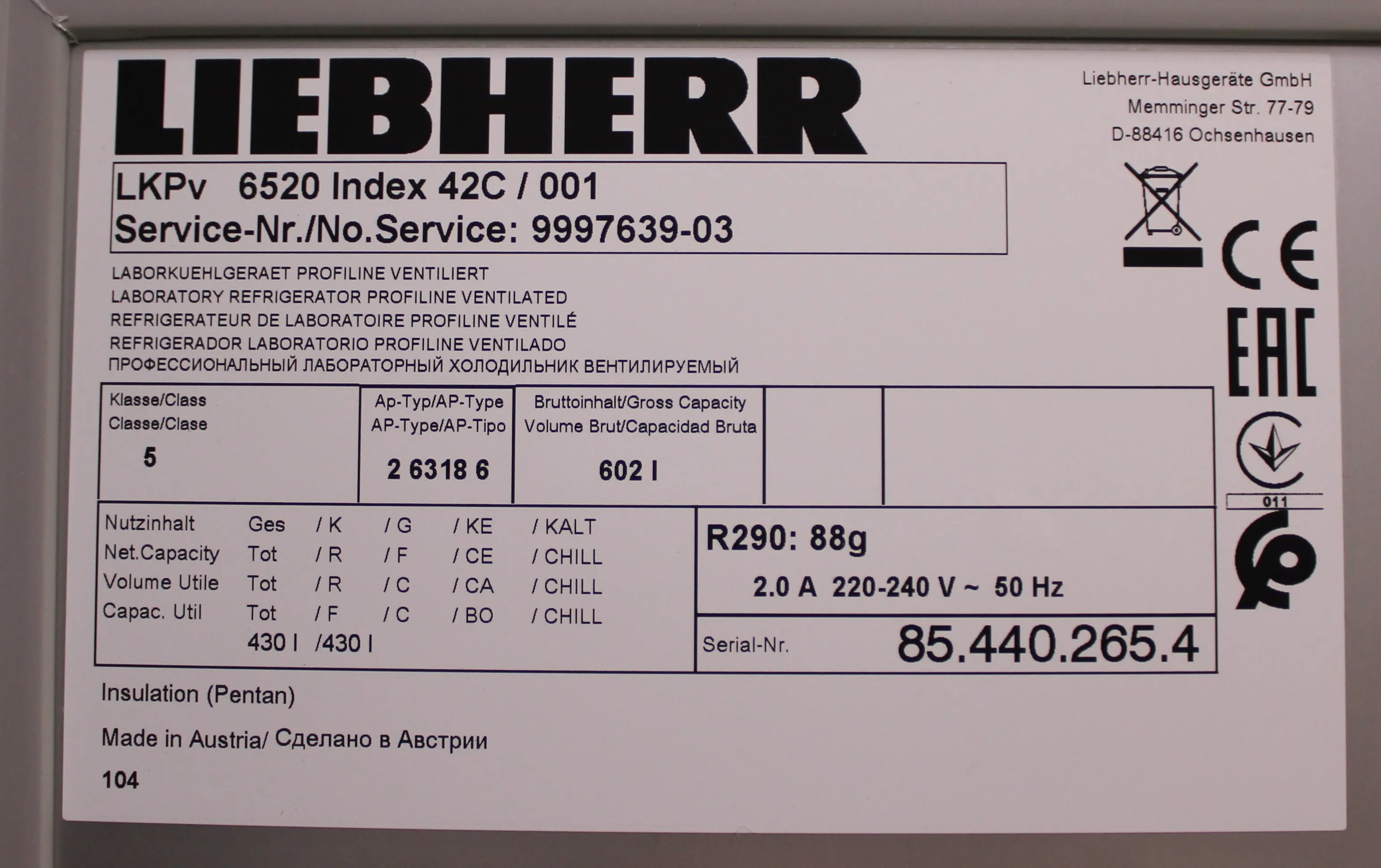 Liebherr LGPv 6520 Mediline Freezer - Used