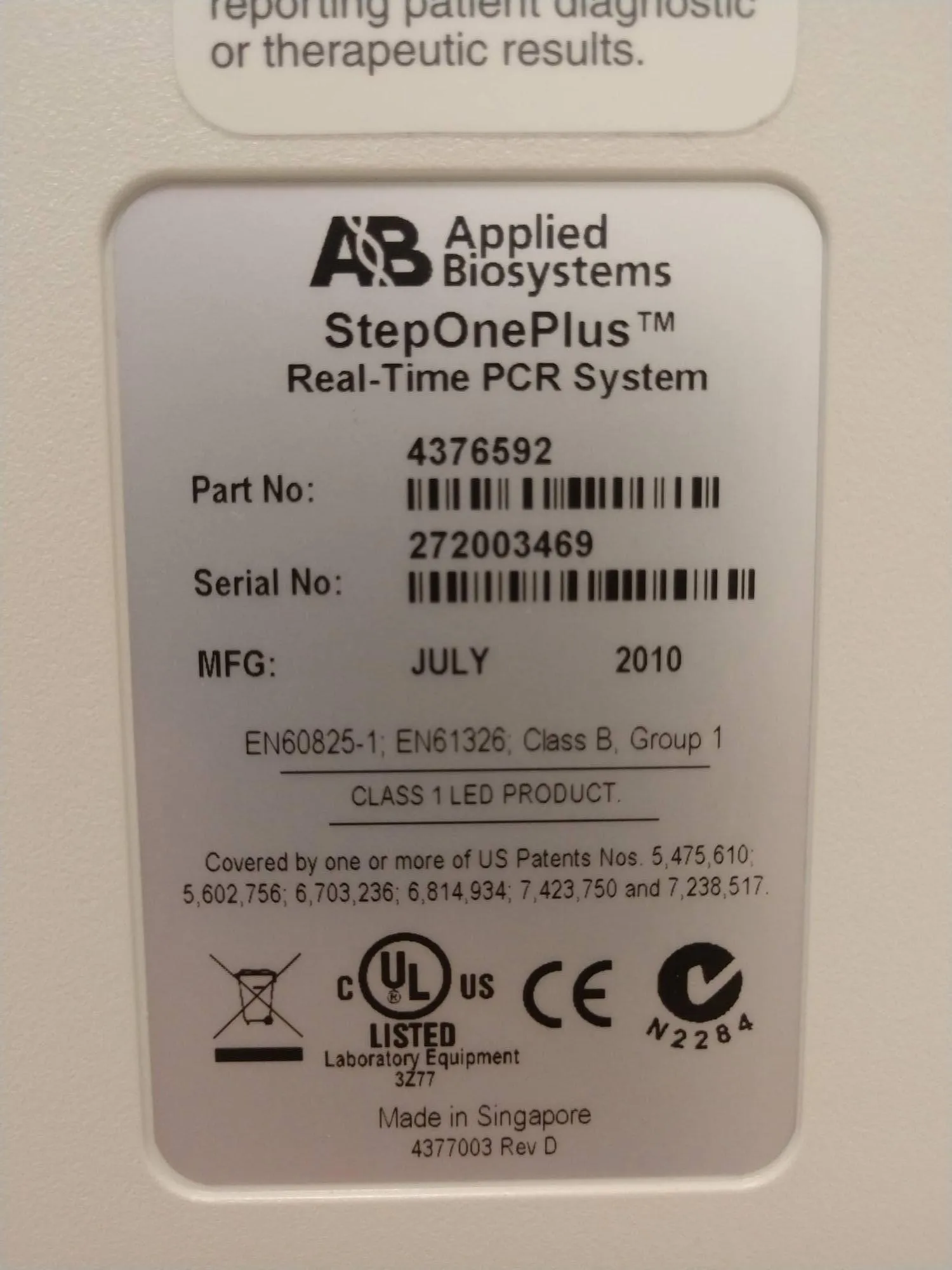 Applied Biosystems StepOne Plus Real-Time PCR System