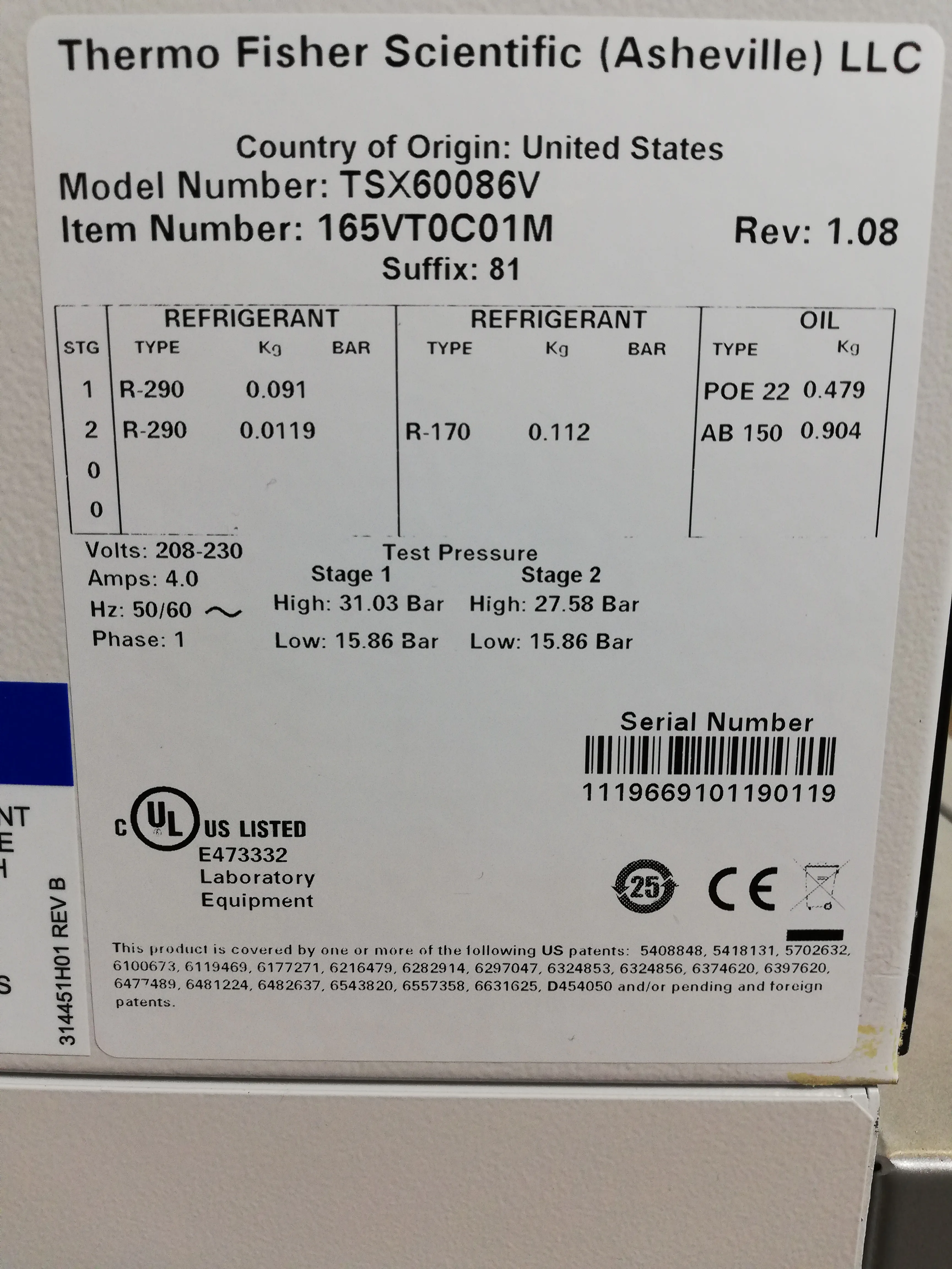 Thermo Scientific TSX60086V Ultra-Low Freezer 230V, 50Hz