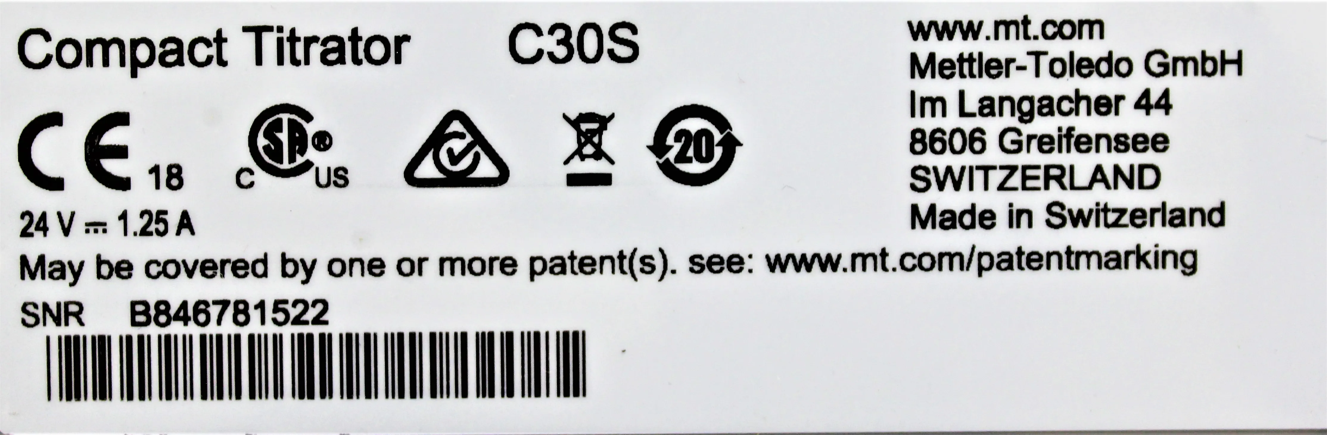 Mettler-Toledo C30 S Compact Titrator C30 S KF Coulometer for Laboratory Testing Equipment