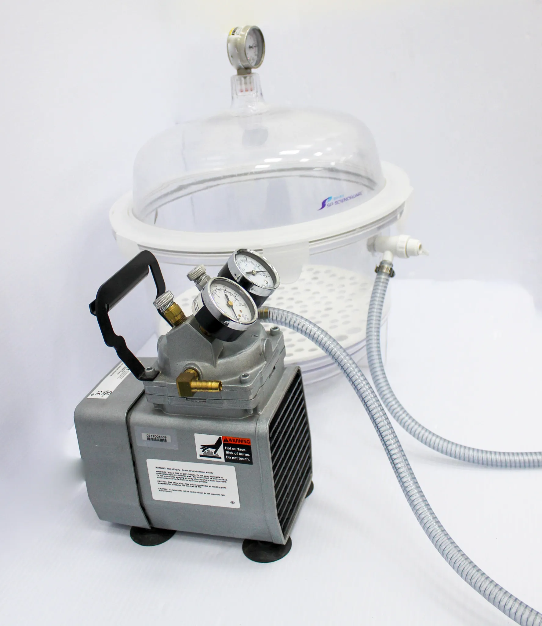 Bel-Art SP Scienceware F42400-2221 Round Vacuum Desiccator with GAST DOA-P704-AA High-Capacity Vacuum Pump