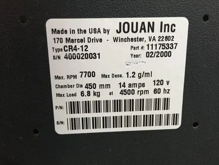 Jouan CR412 Tabletop Refrigerated Centrifuge with Rotor