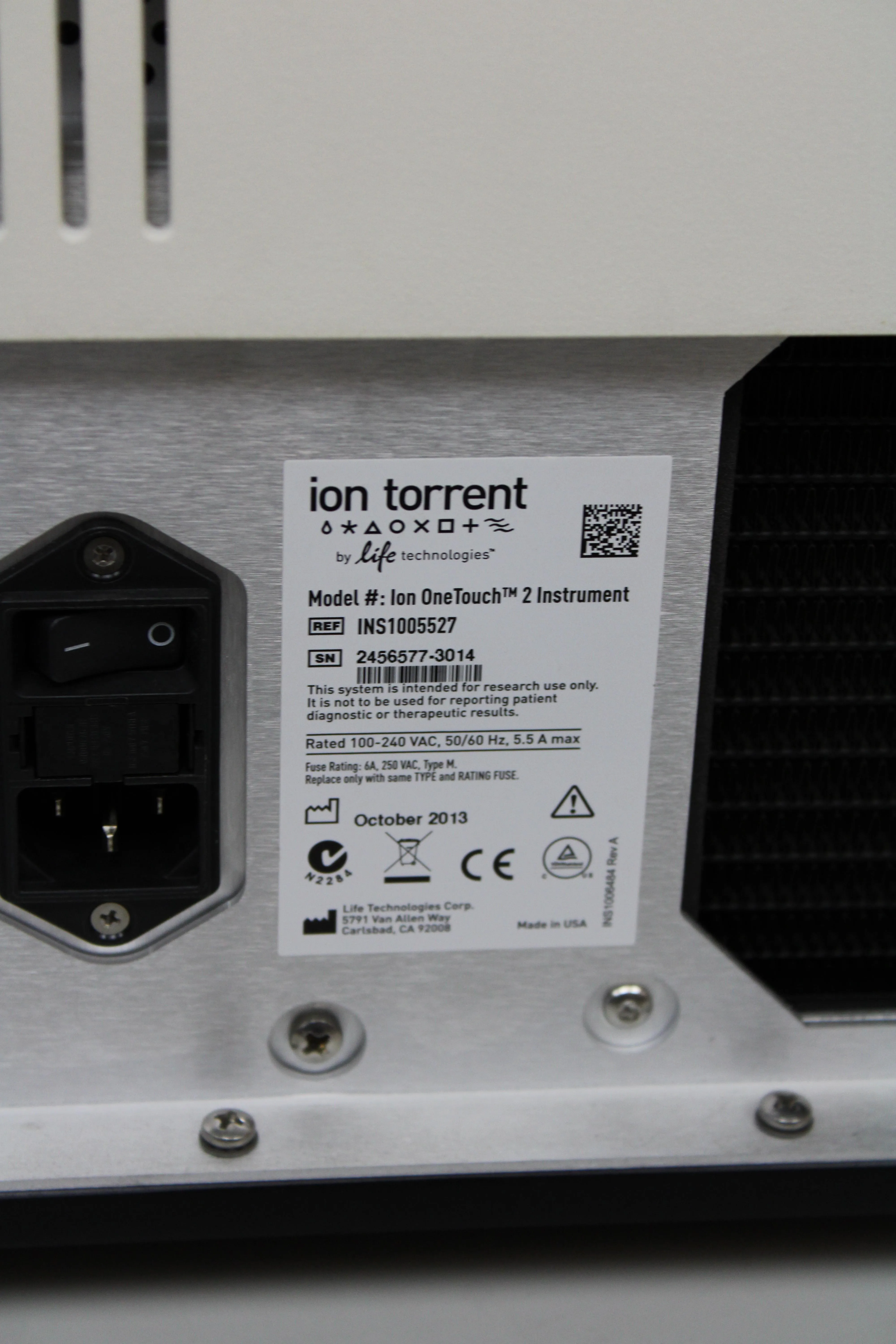 Ion Torrent Ion OneTouch 2 Instrument DNA Sequencer