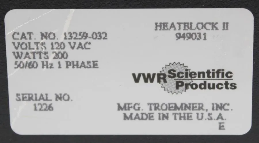 VWR Scientific Standard Heatblock II 13259-032