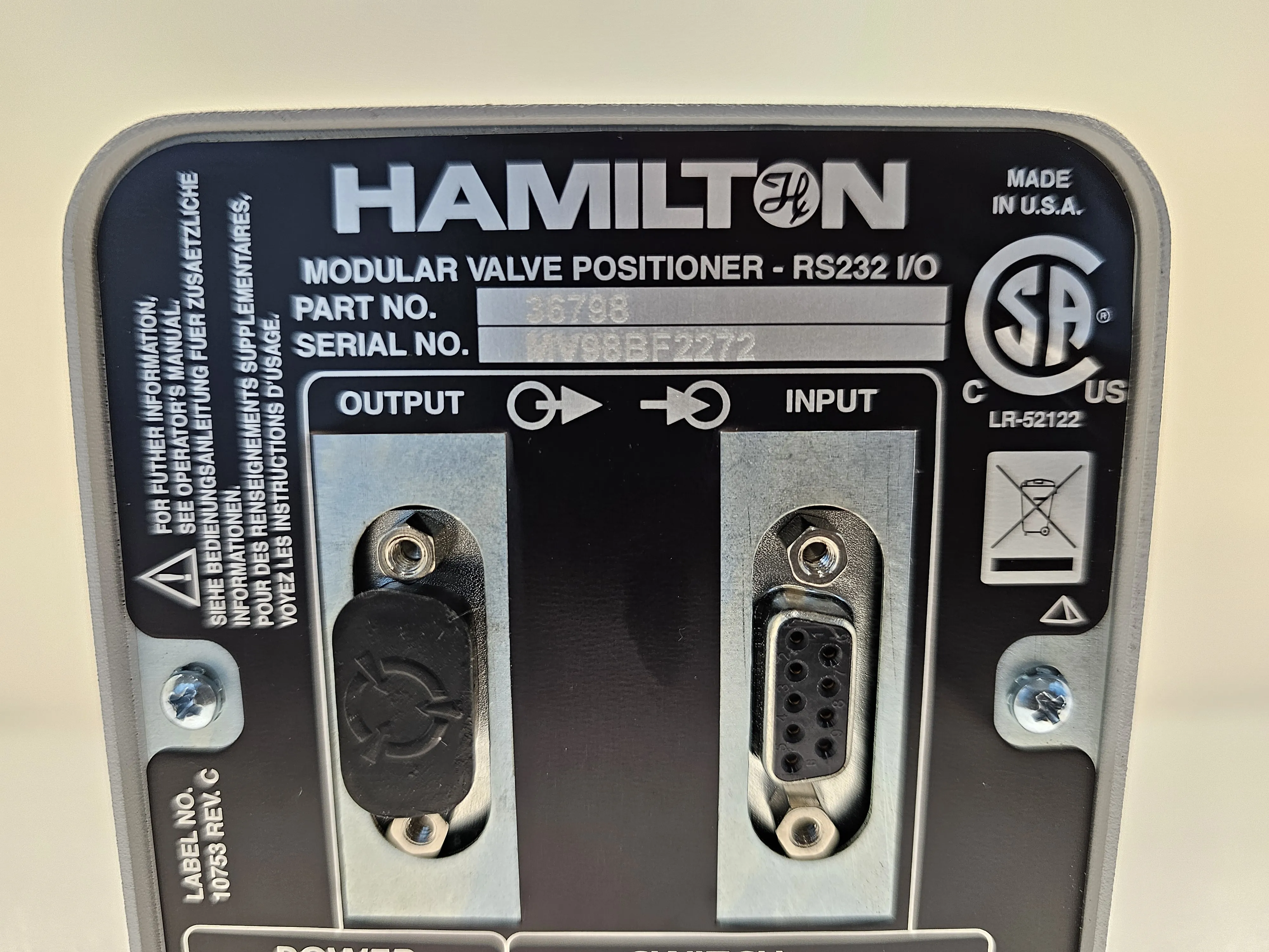 Hamilton MVP Modular Valve Positioner W/ RS-232 Control P/N: 36798