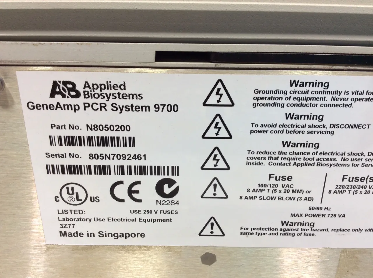 Applied Biosystems GeneAmp PCR System 9700 96 Well Block