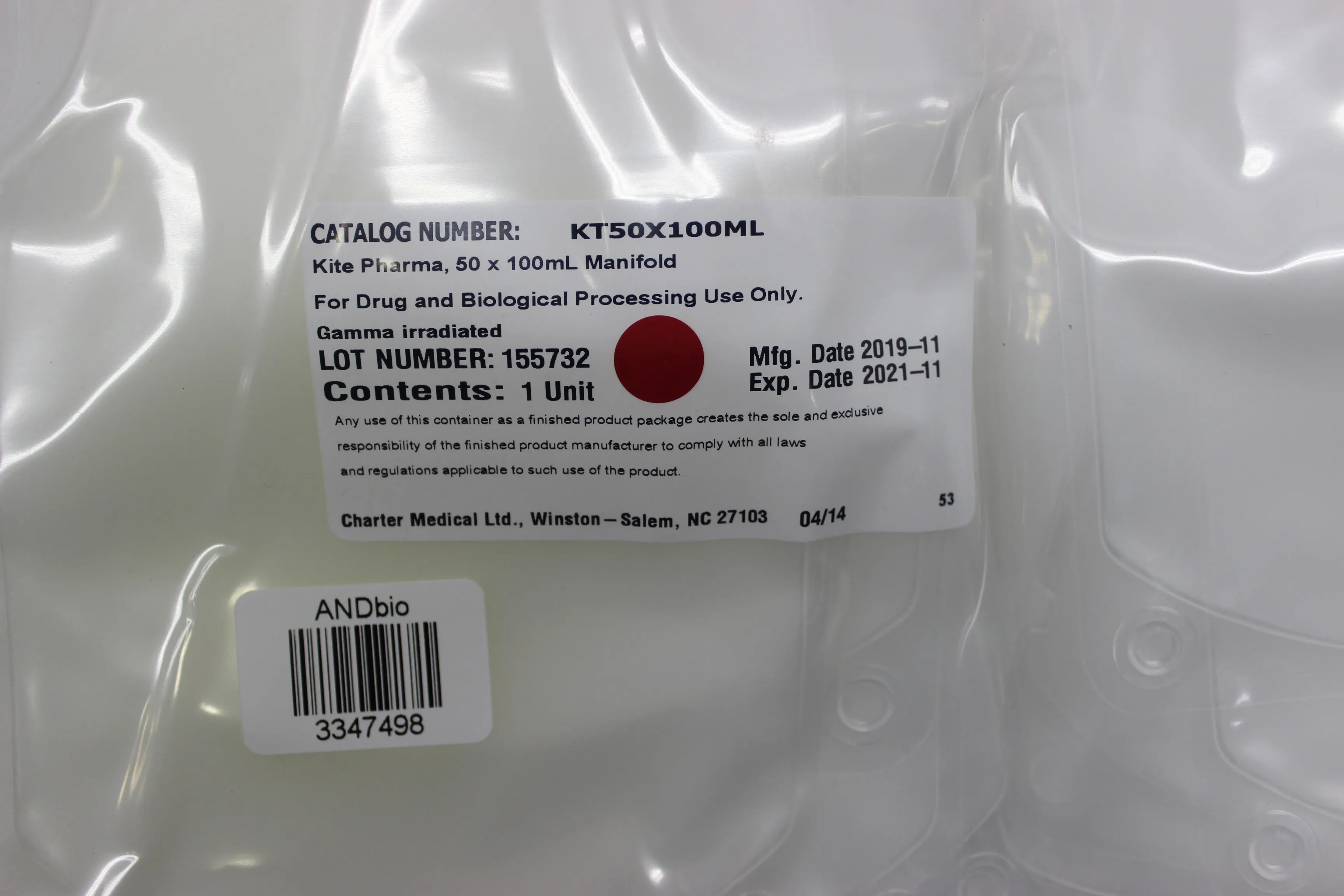 Charter Medical Ltd. KT50X100ML Manifolds Single Use Solution for Cell Therapy