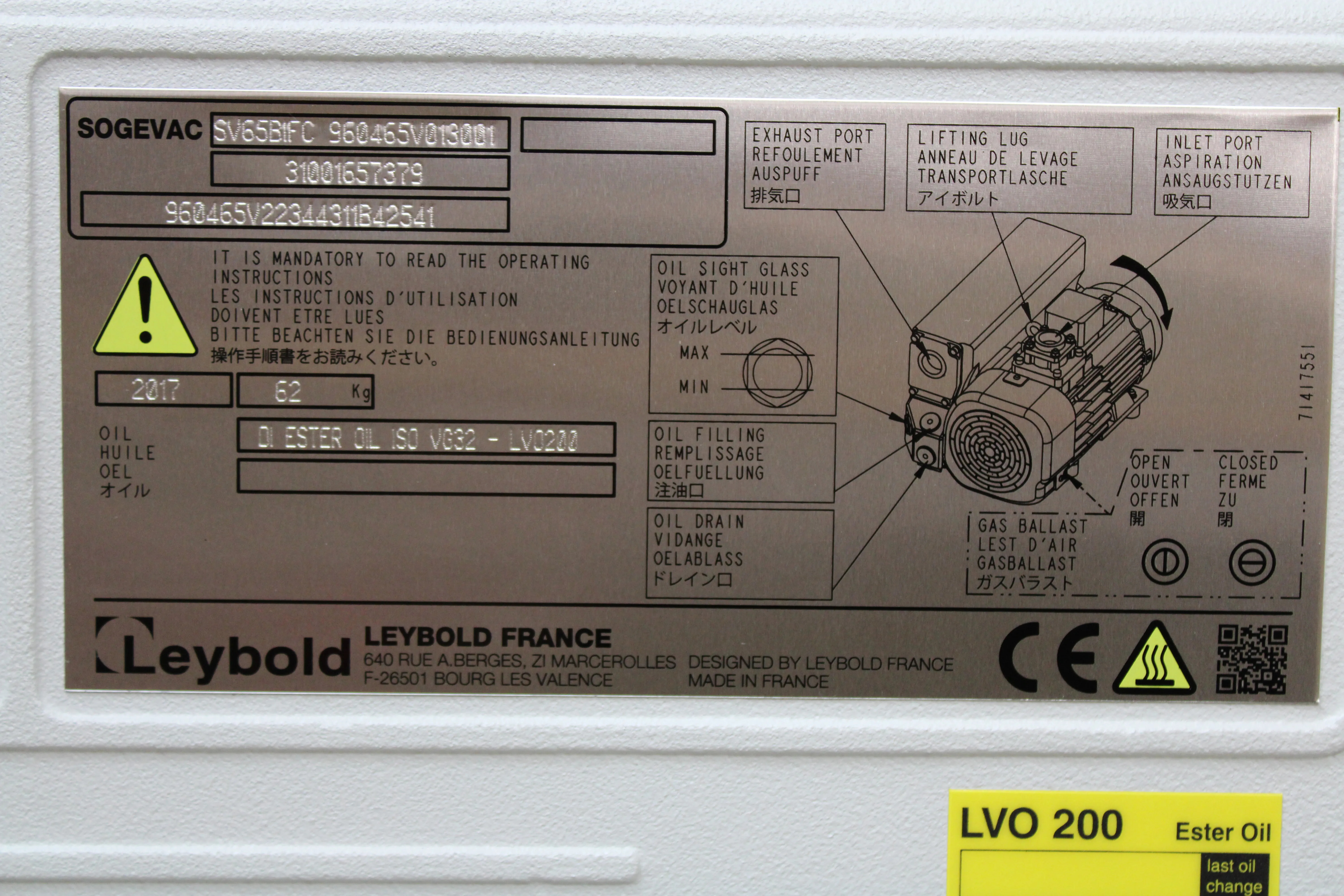 Leybold SOGEVAC SV 65 BI FC Vacuum Pump