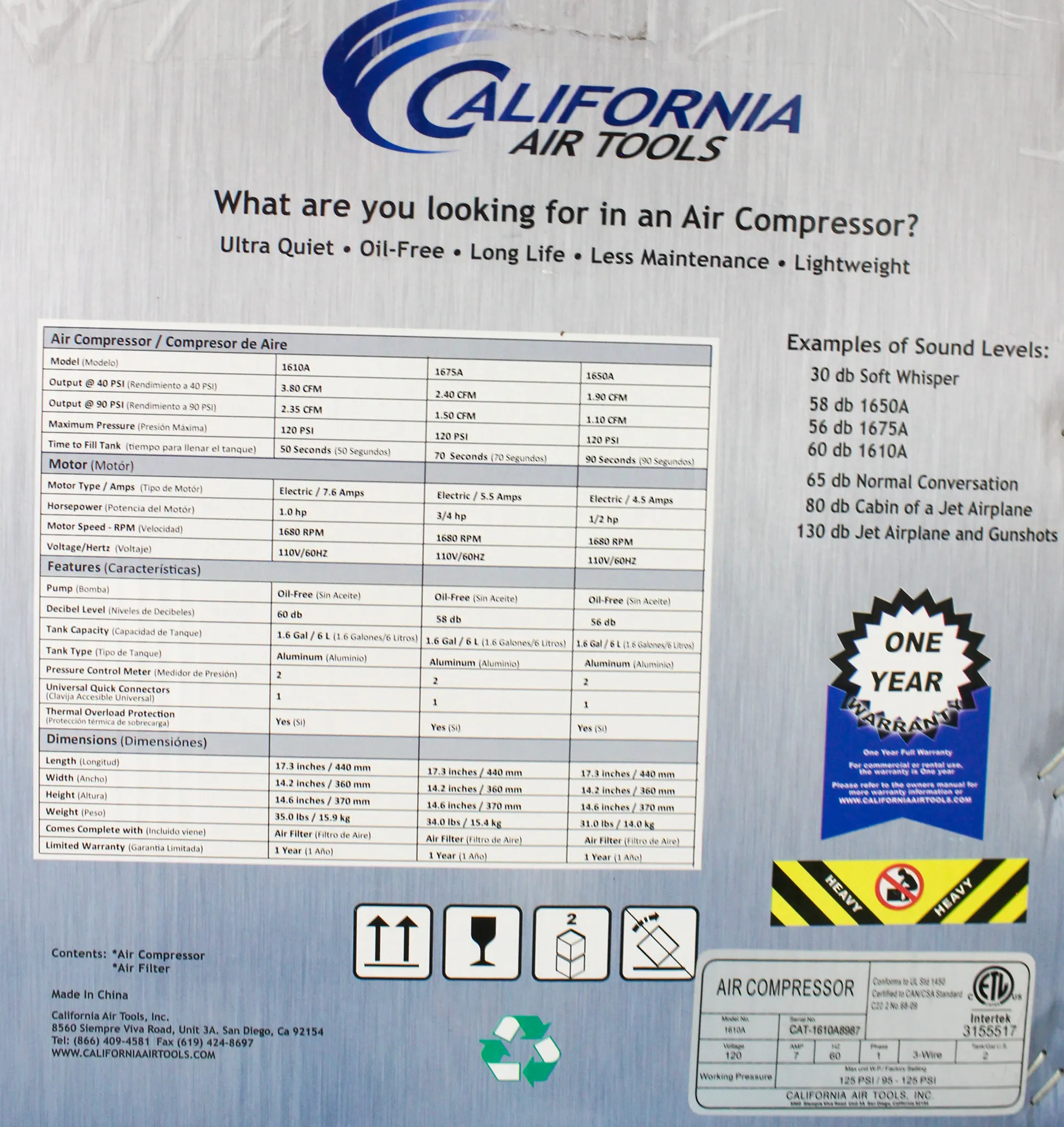 California Air Tools 1610A Ultra Quiet Oil-Free Air Compressor 1.6 Gallon