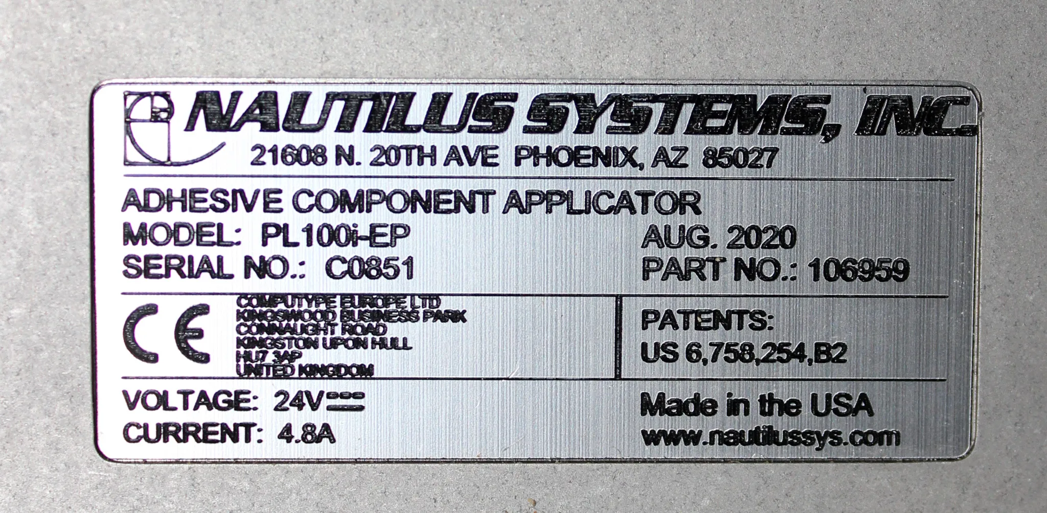 Nautilus Systems Adhesive Component Applicator PL100i-EP