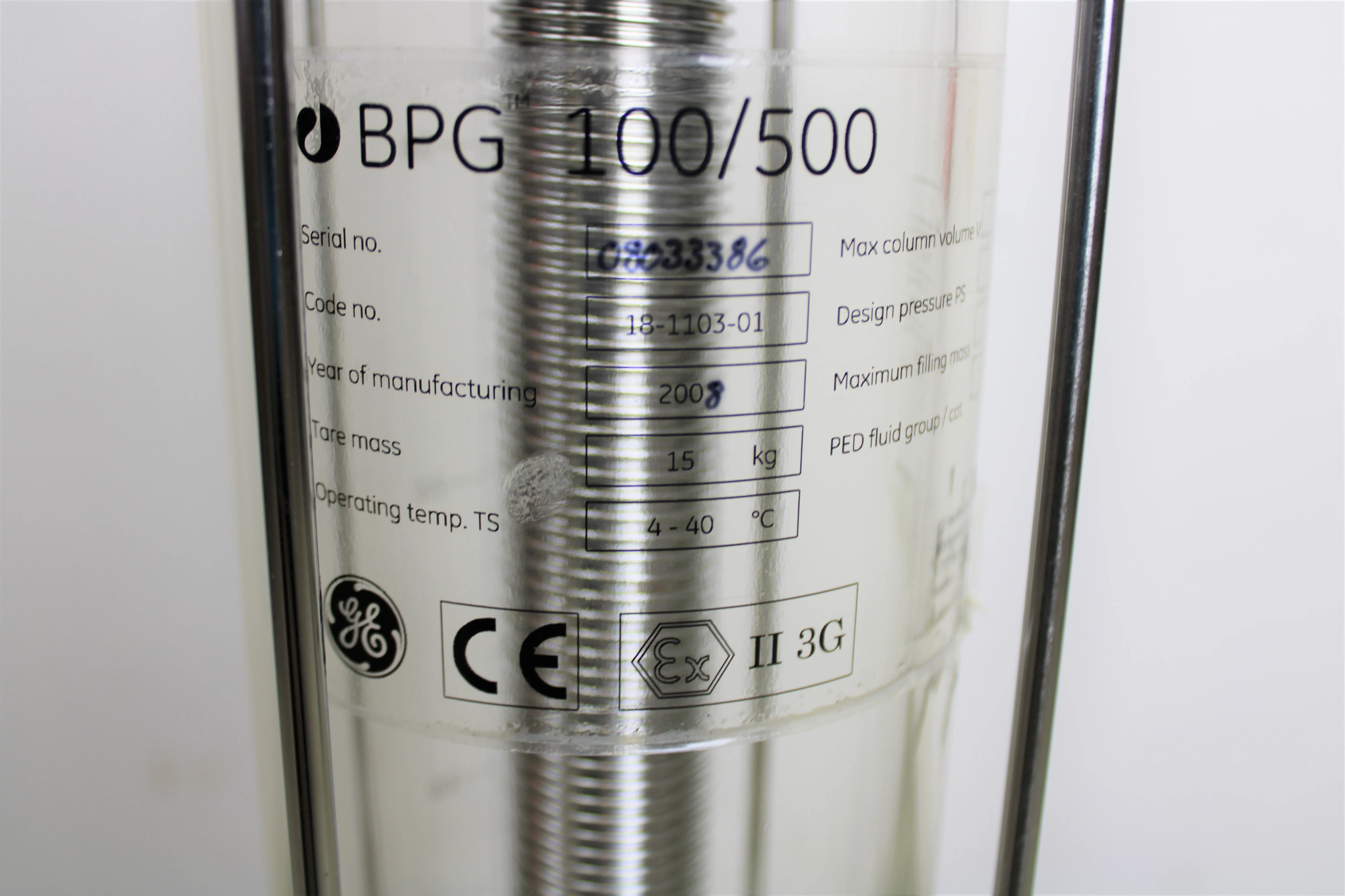 GE Healthcare Glass Chromatography Columns BPG 100/500 Column P/N:18-1113-09