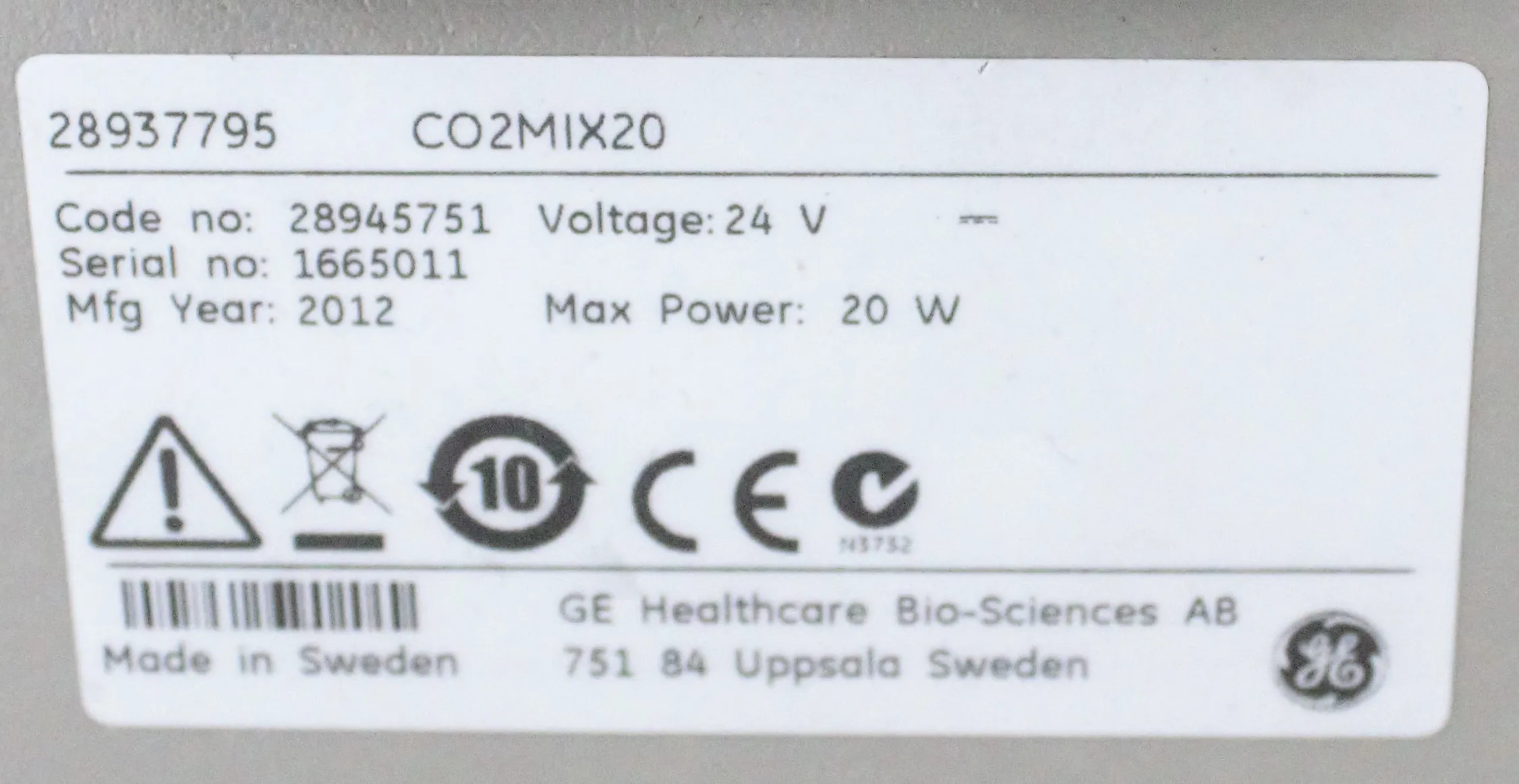 GE Healthcare Wave Biotech CO2Mix20 Digital Controller P/N 28945751