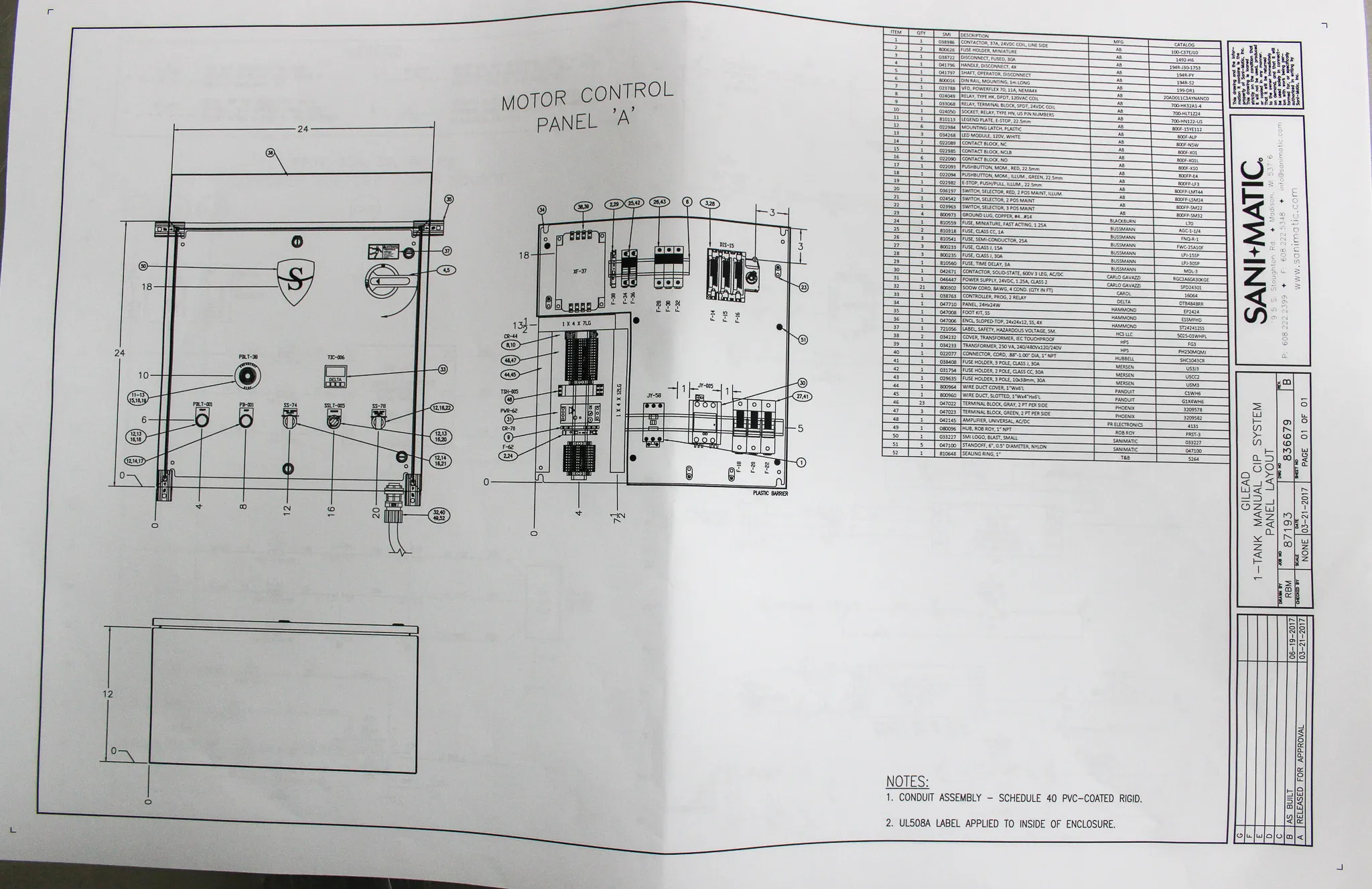 SANI-MATIC Custom Manual Clean-In-Place System, 1 Tank, CIP Skid JOB: 87193 DWG: 836679