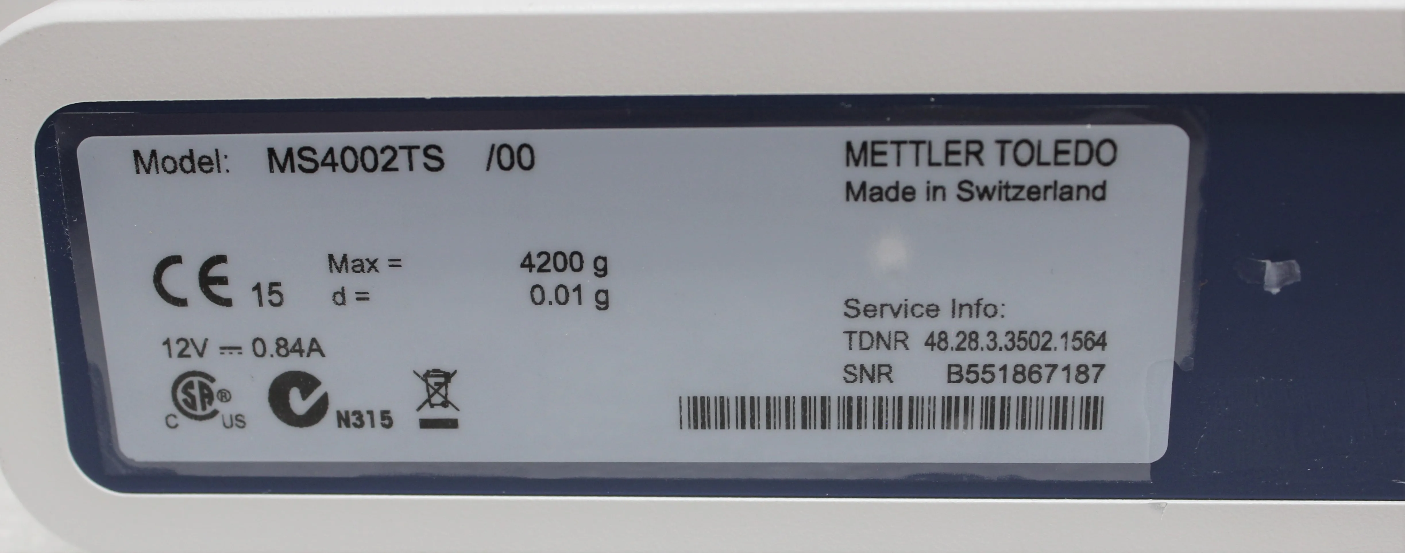 Mettler-Toledo MS4002TS/00 Analytical Balance