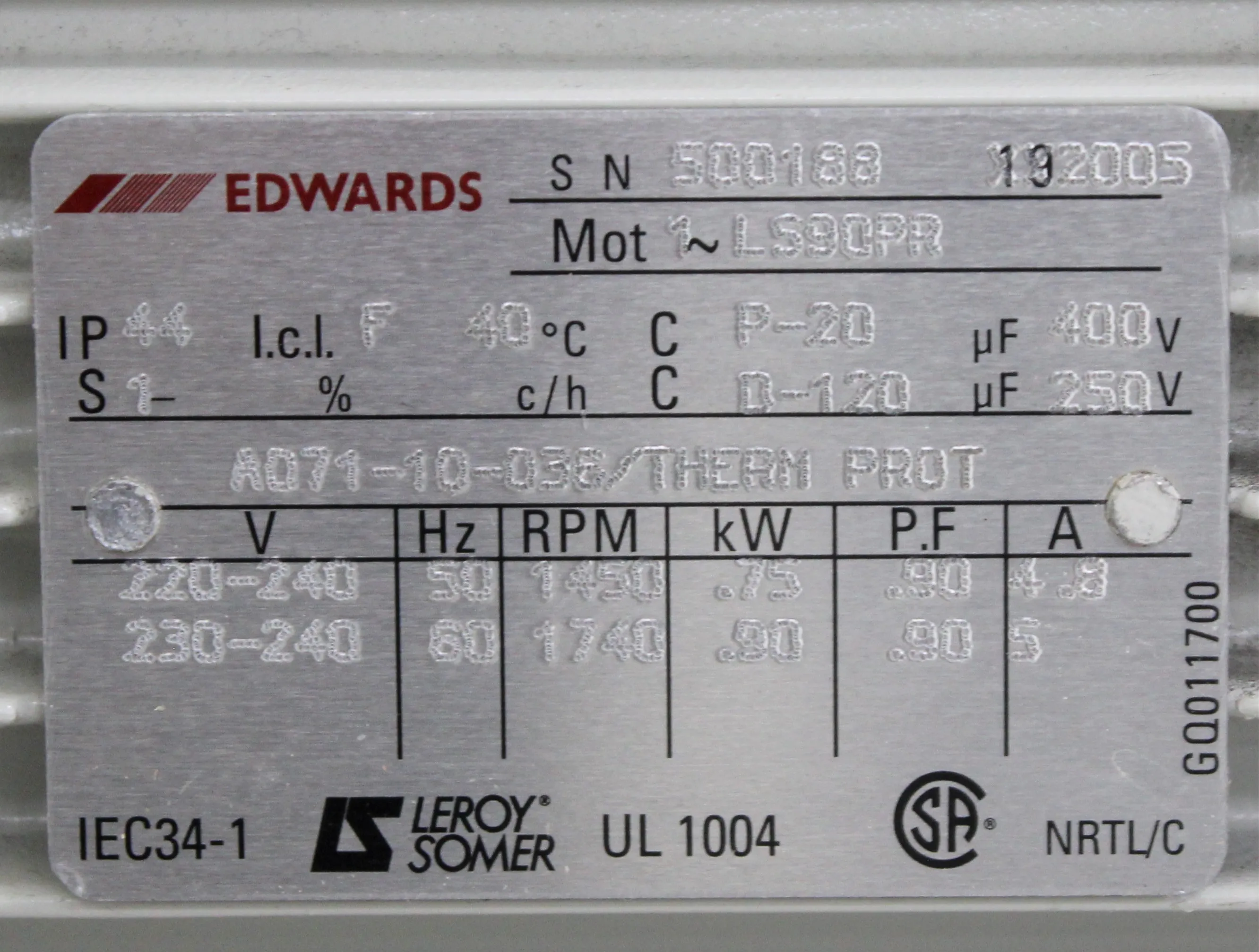 Edwards E2M28 Rotary Vane Dual Stage Vacuum Pump E2M28 240V 50Hz/60Hz 30-Day Warranty, 100% Parts and Labor