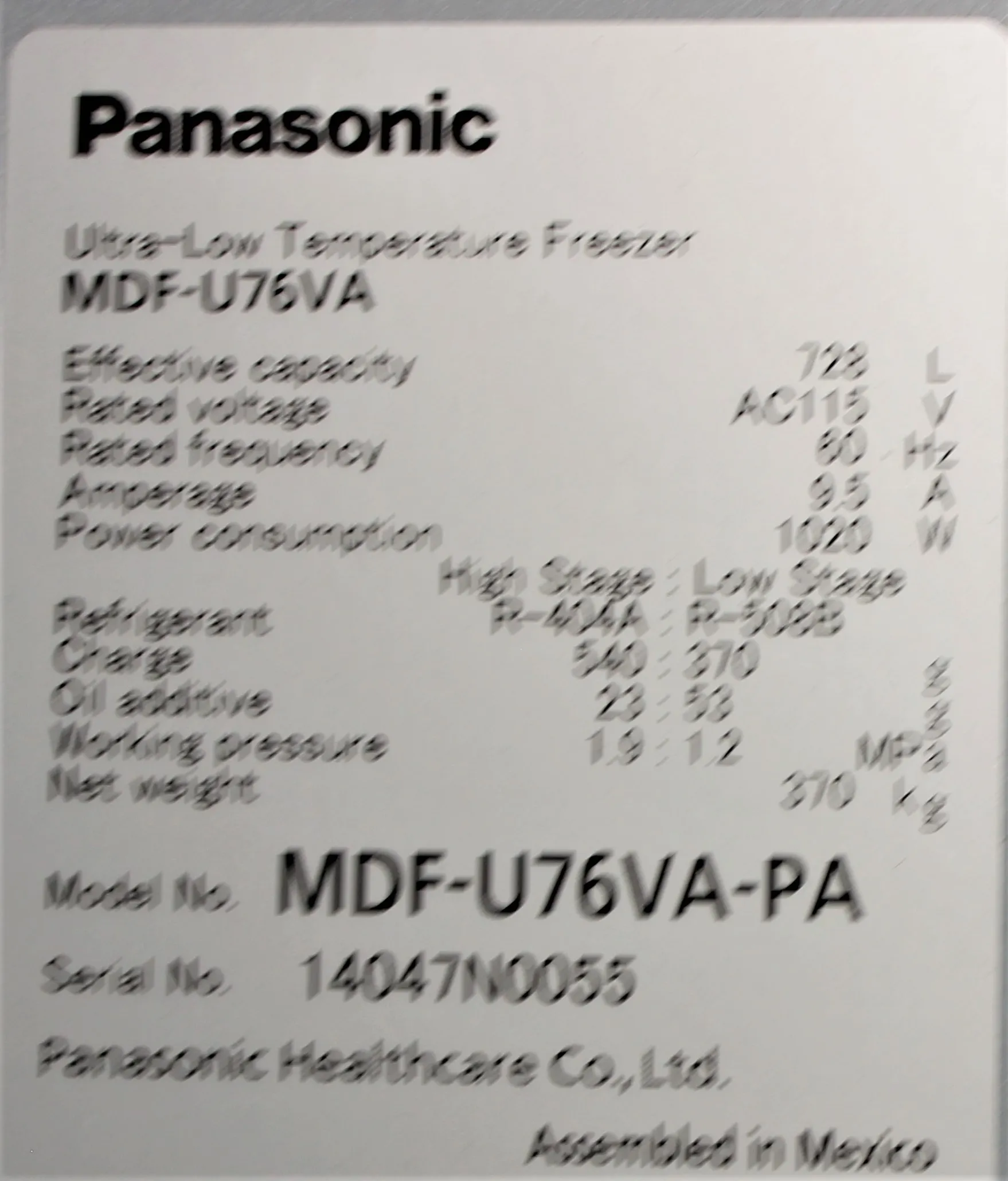 Panasonic MDF-U76VA-PA Ultra Low Temperature Freezer