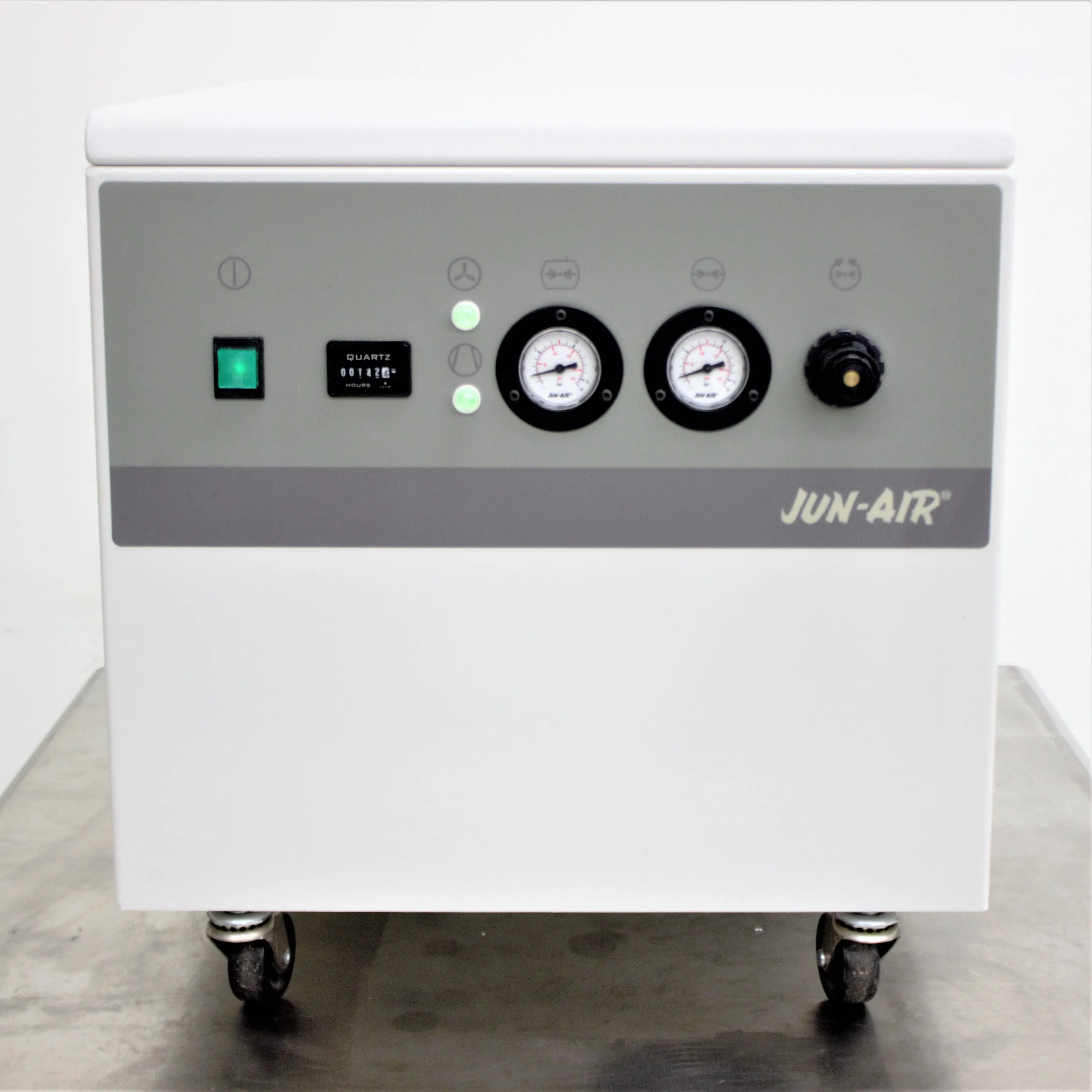 Jun-Air OF302-4M Oil-Less Rocking Piston Air Compressor Cabinet Unit with Integrated Filtration