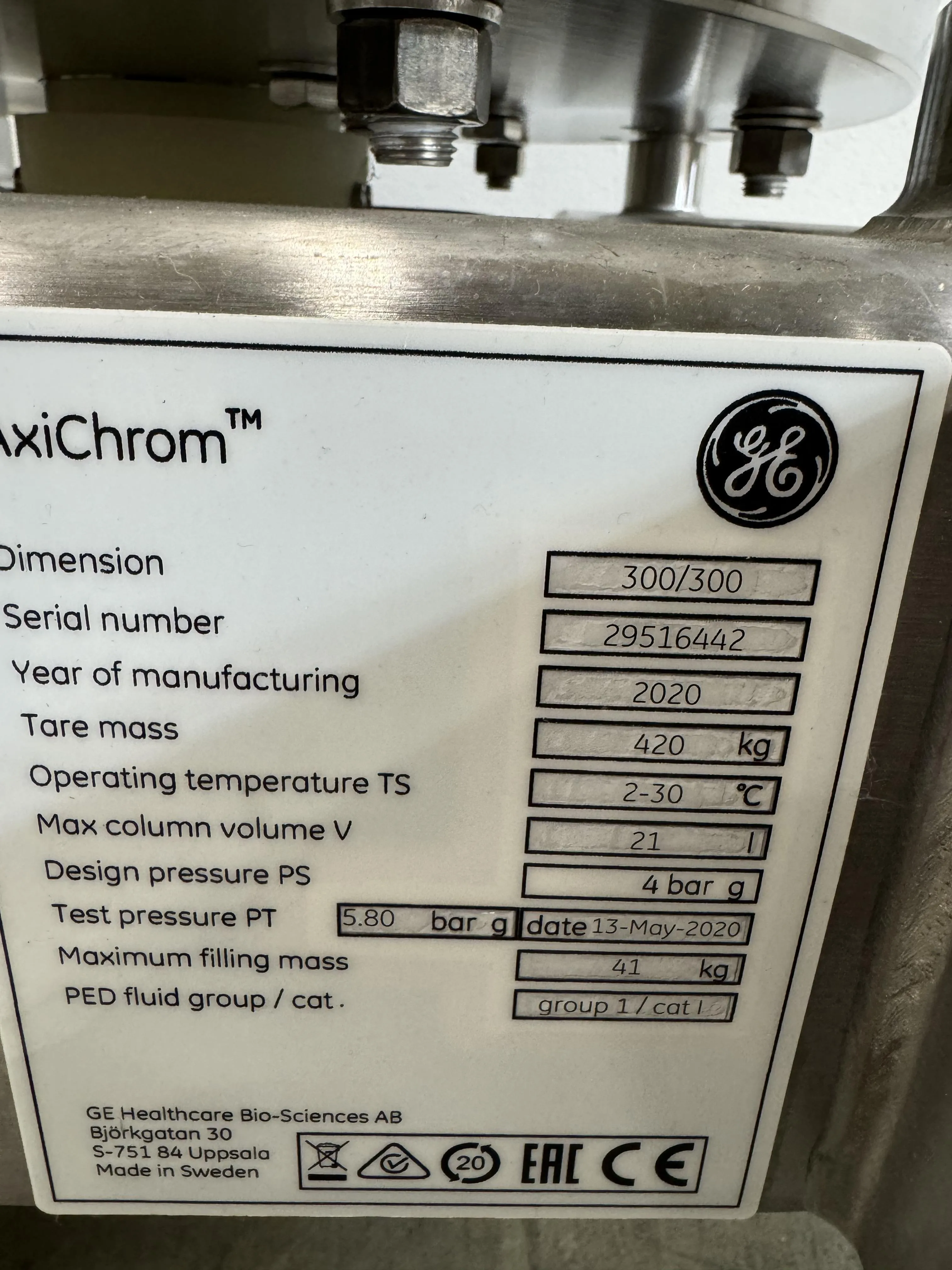 GE AxiChrom 300/300 mm Chromatography Column