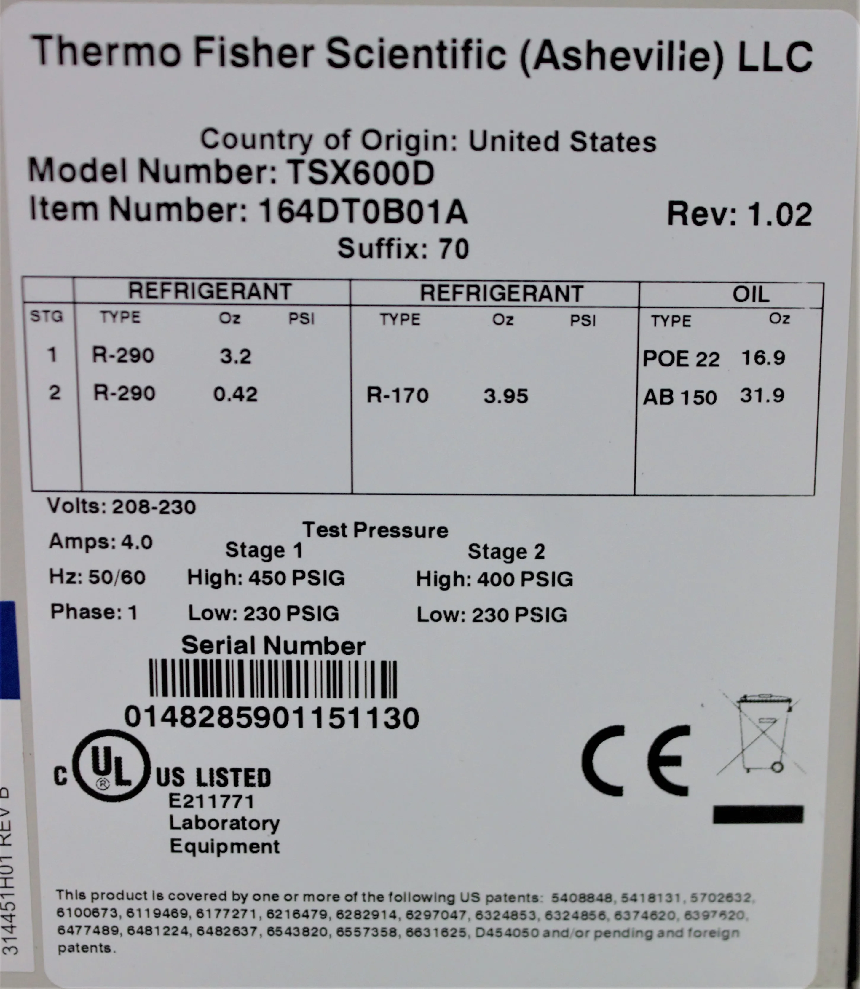 Thermo Scientific TSX Series -80C Ultra Low Freezer, VG Condition - Used