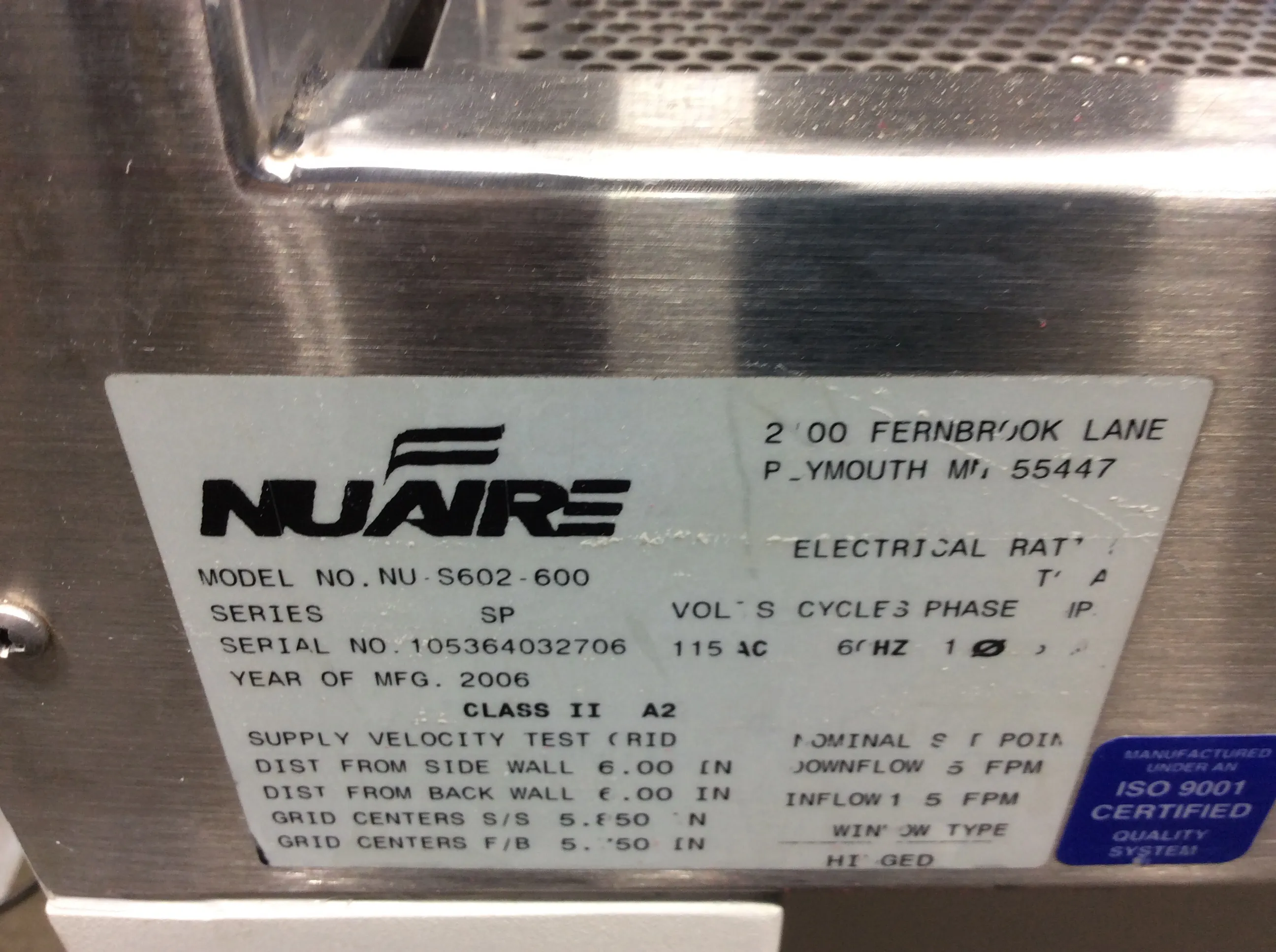 Used NuAire SP Series NU-S602-600 Class II Type A2 Biological Safety Cabinet 120V 60Hz US