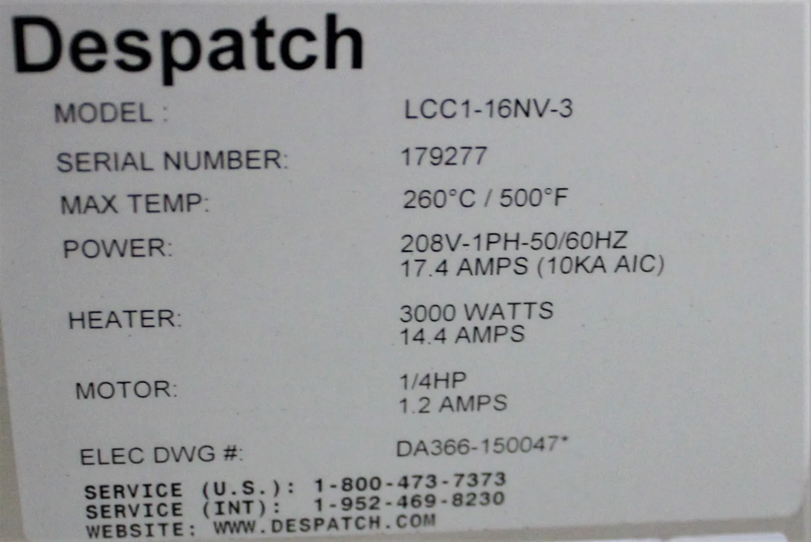 Despatch Double Stack LCC1-16NV-3 Series Oven with MRC 51000015AF Chart Recorder