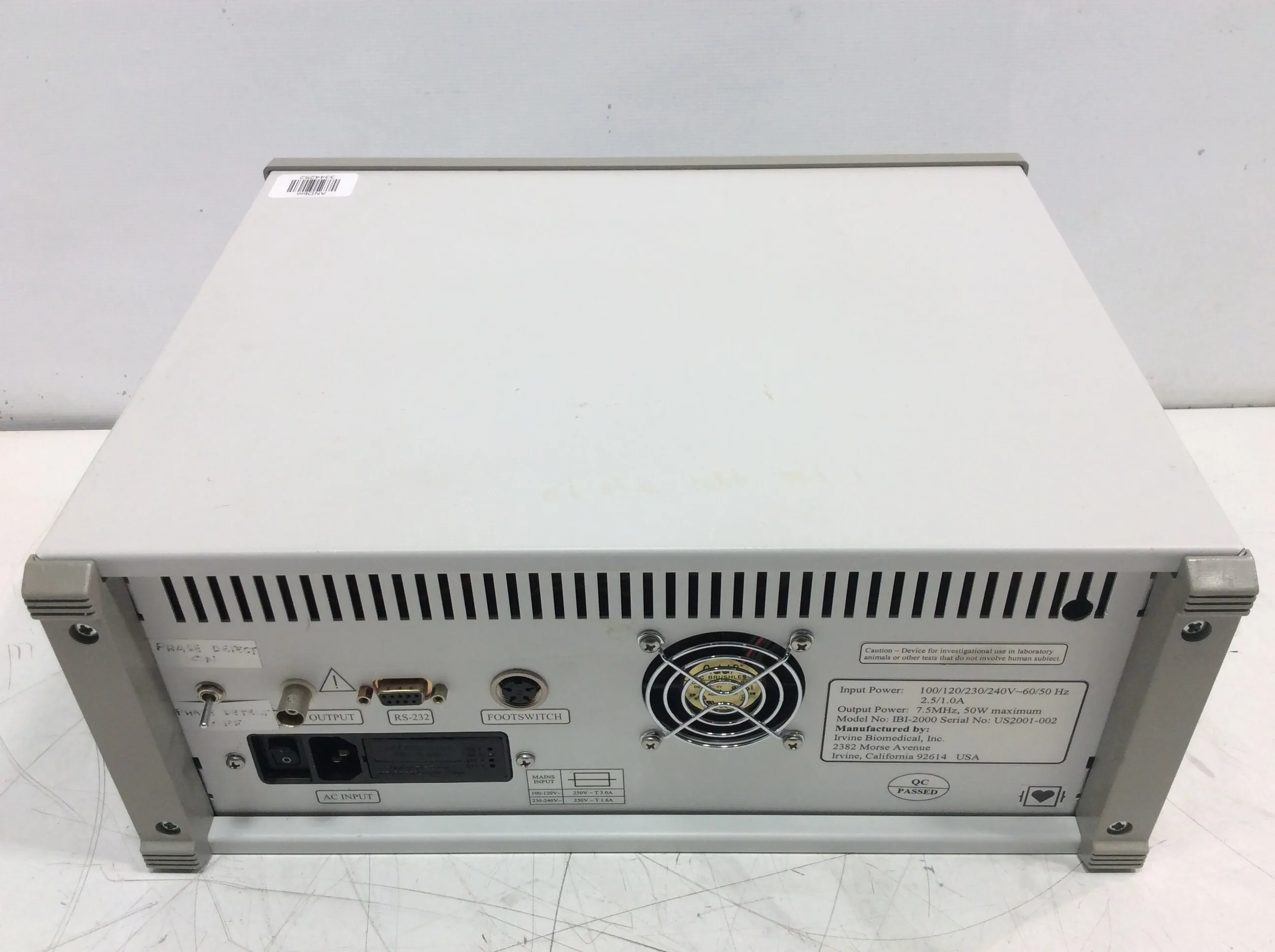 Used Irvine Biomedical Ultrasound Ablation Generator IBI-2000 Class 2 US2001-002