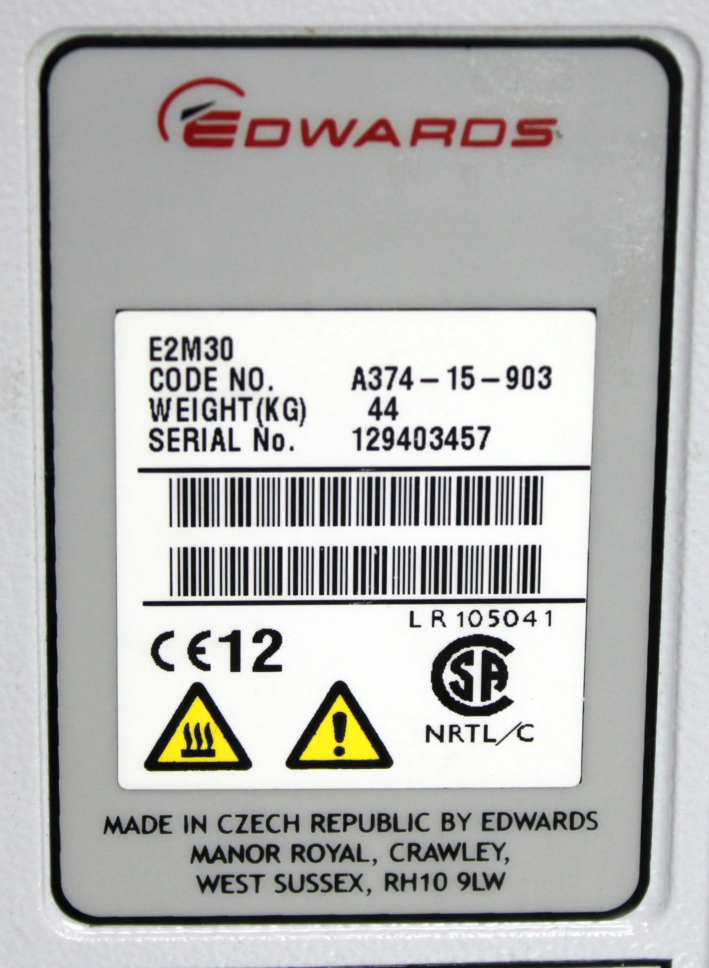 Edwards E2M30 Rotary Vane Vacuum Pump A37415903