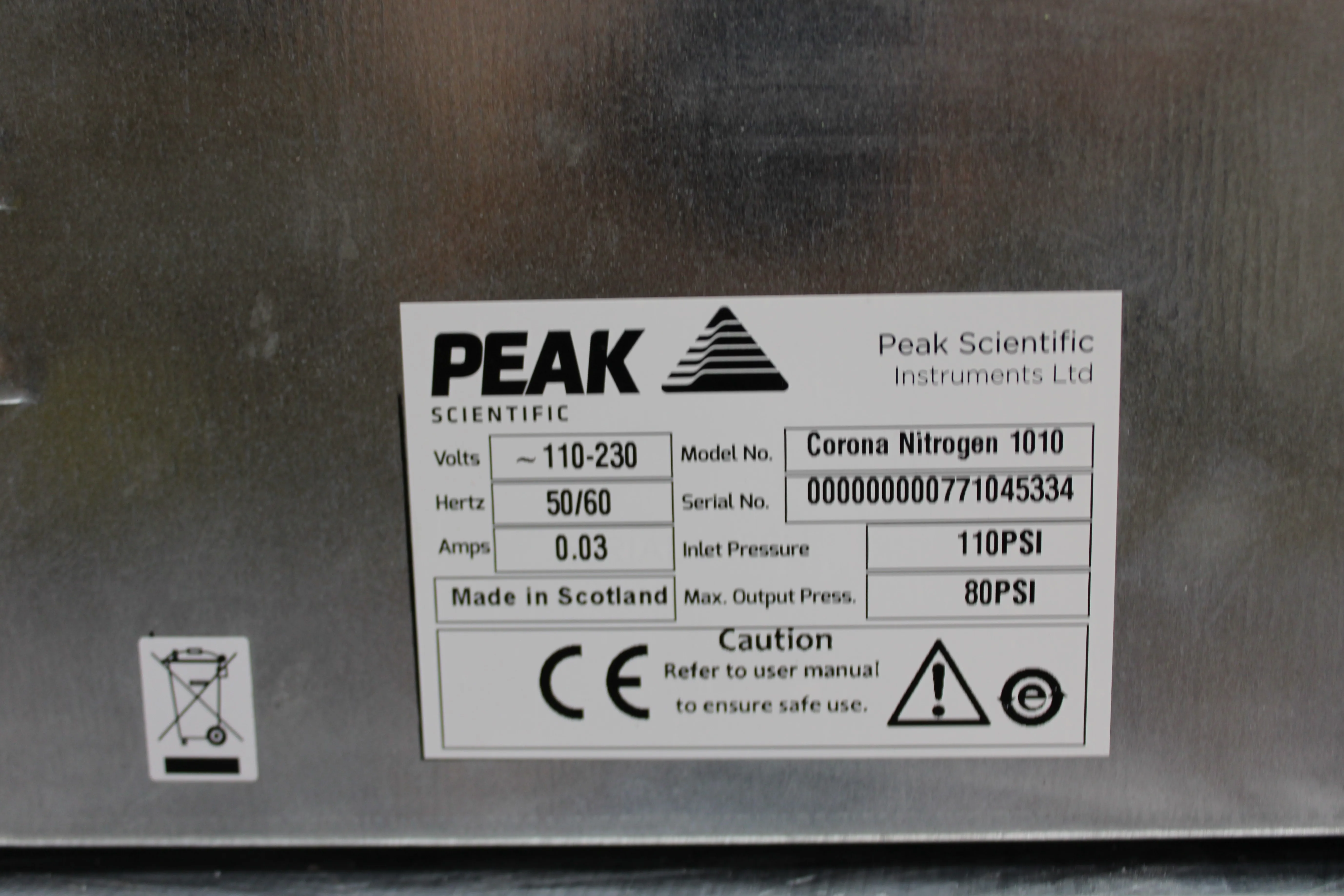 Peak Scientific Corona Air Compressor (230v) + Corona Nitrogen 1010(230V)