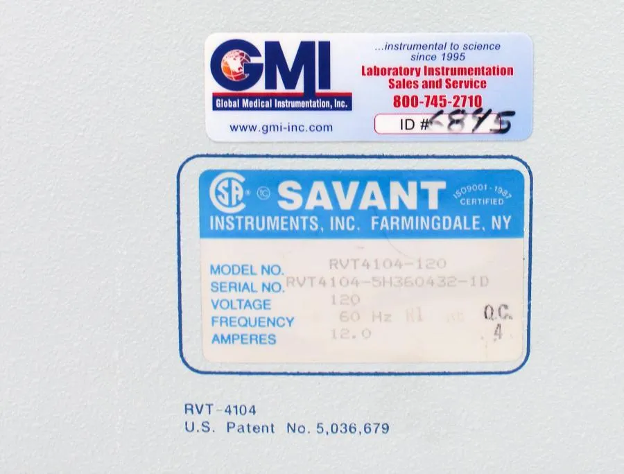 SAVANT Refrigerated Vapor Trap for Speedvac RVT4104-120