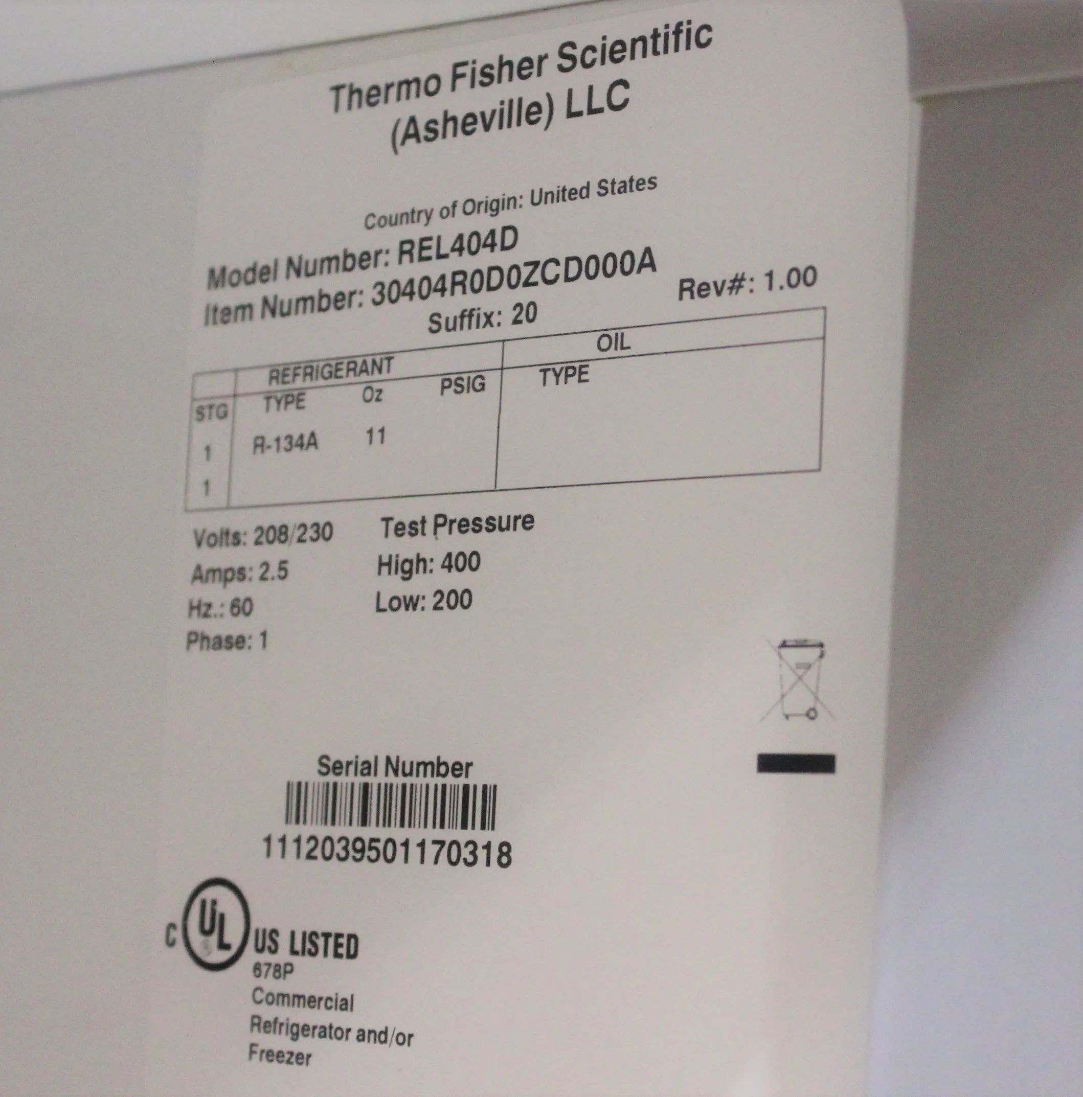 Thermo Fisher REL404D High-Performance Lab Refrigerator